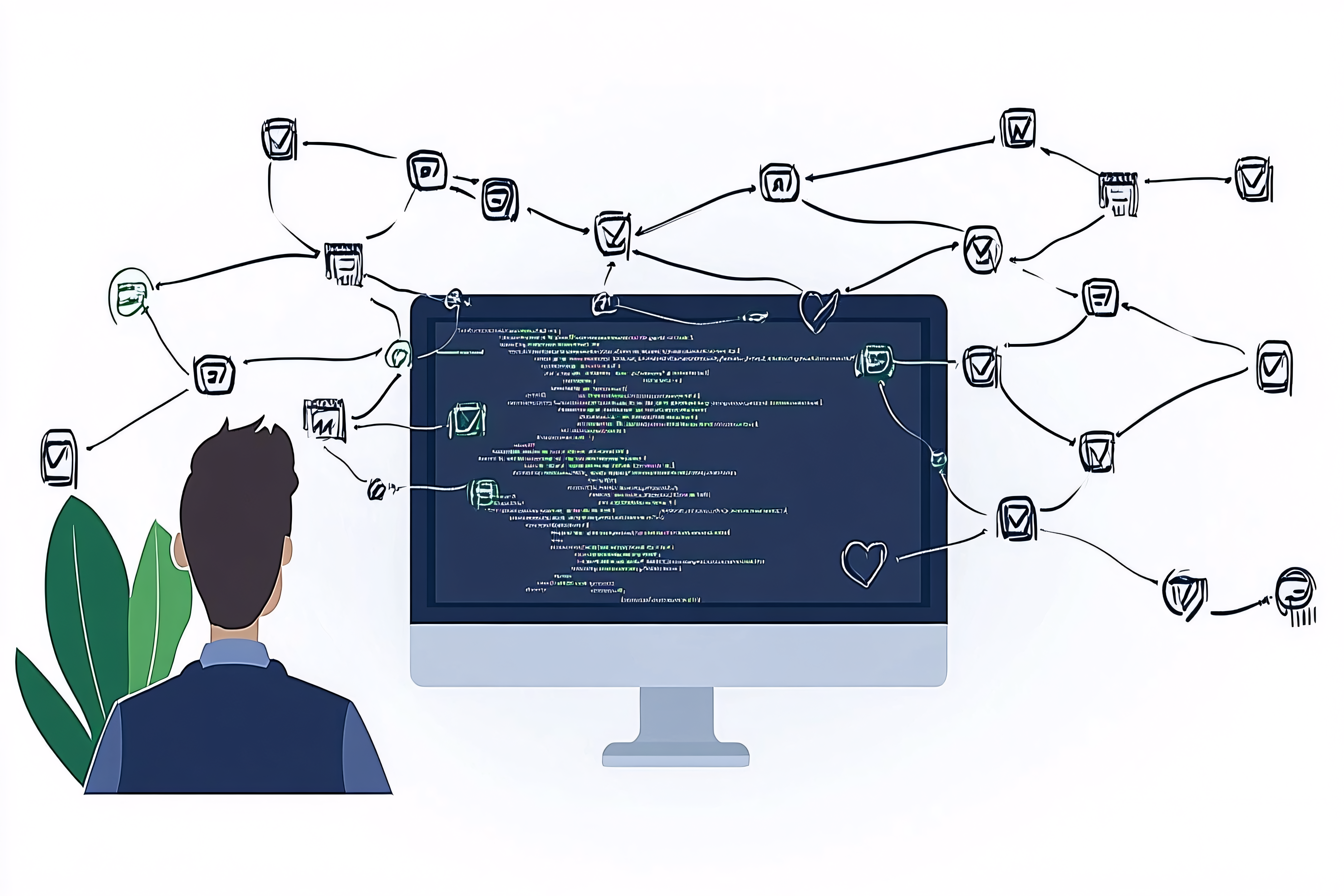 Programmer Visualizing Data Flow on Screen