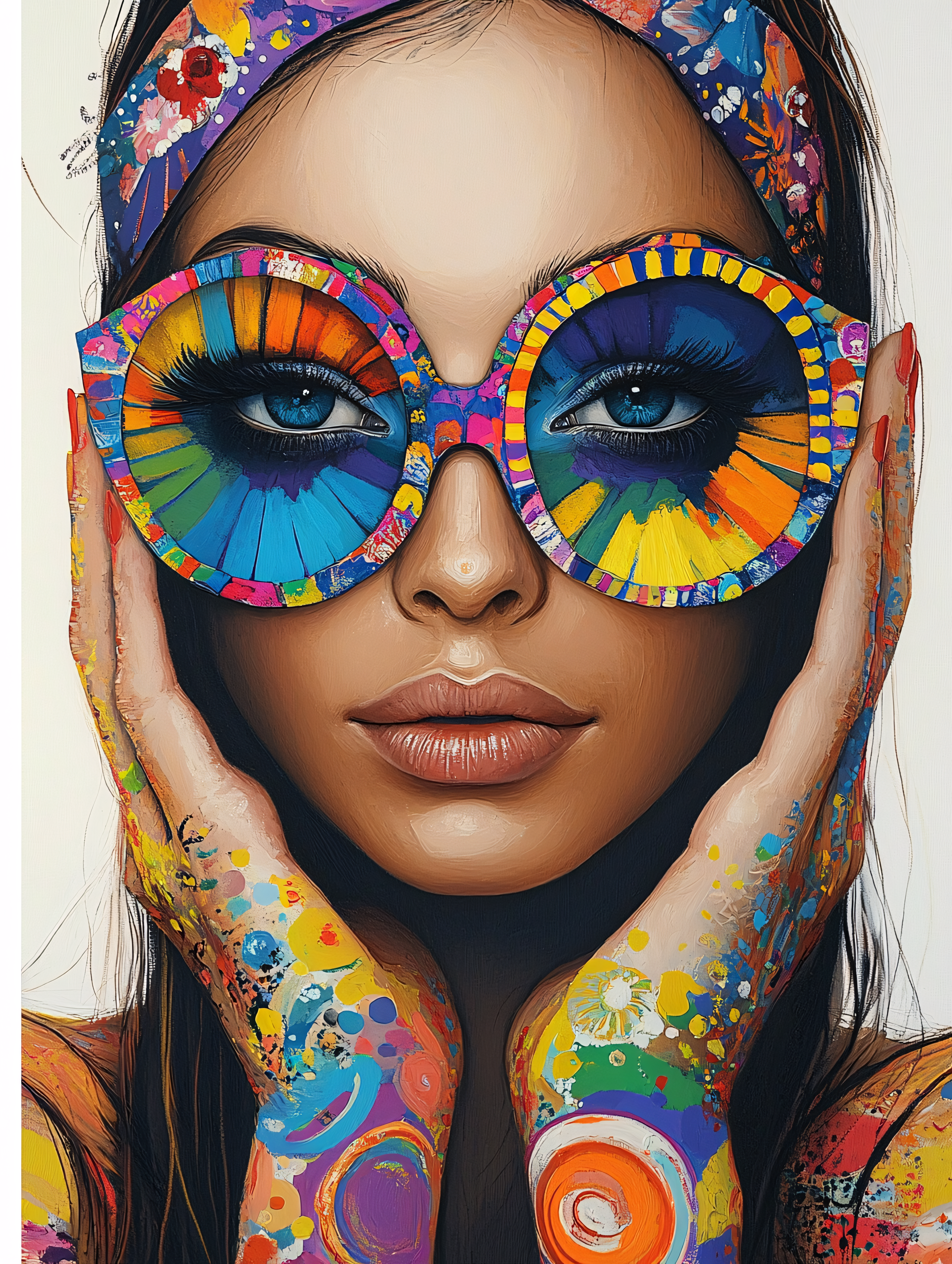 Psychedelic Portrait with Painted Hands
