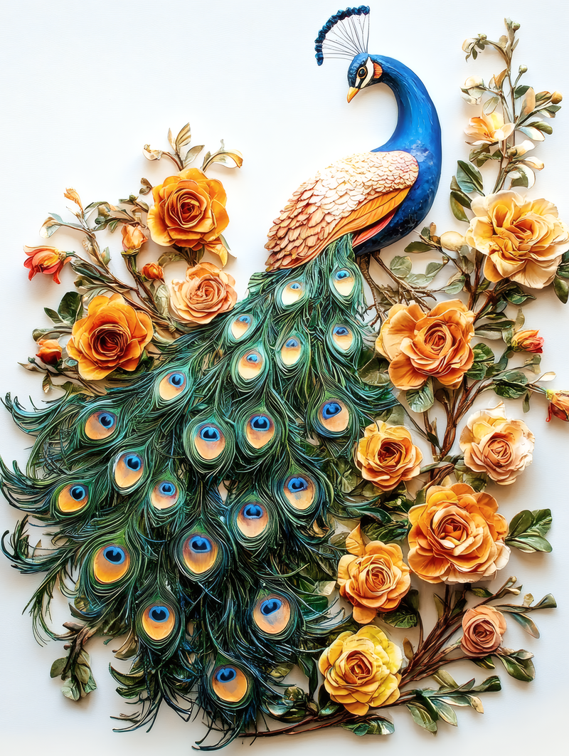 Quilled Peacock Amongst Roses