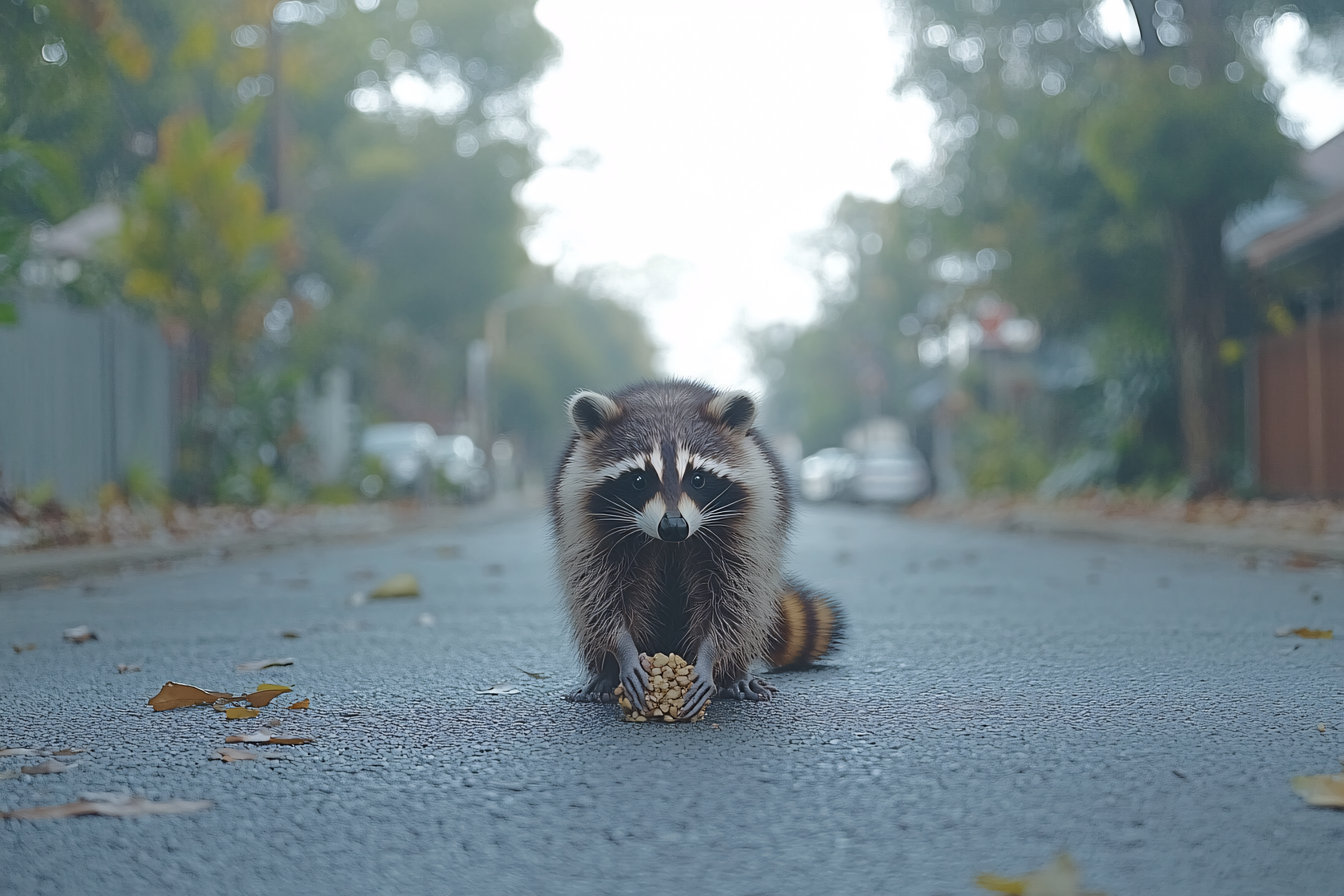 Raccoon Eating Nuts On Road