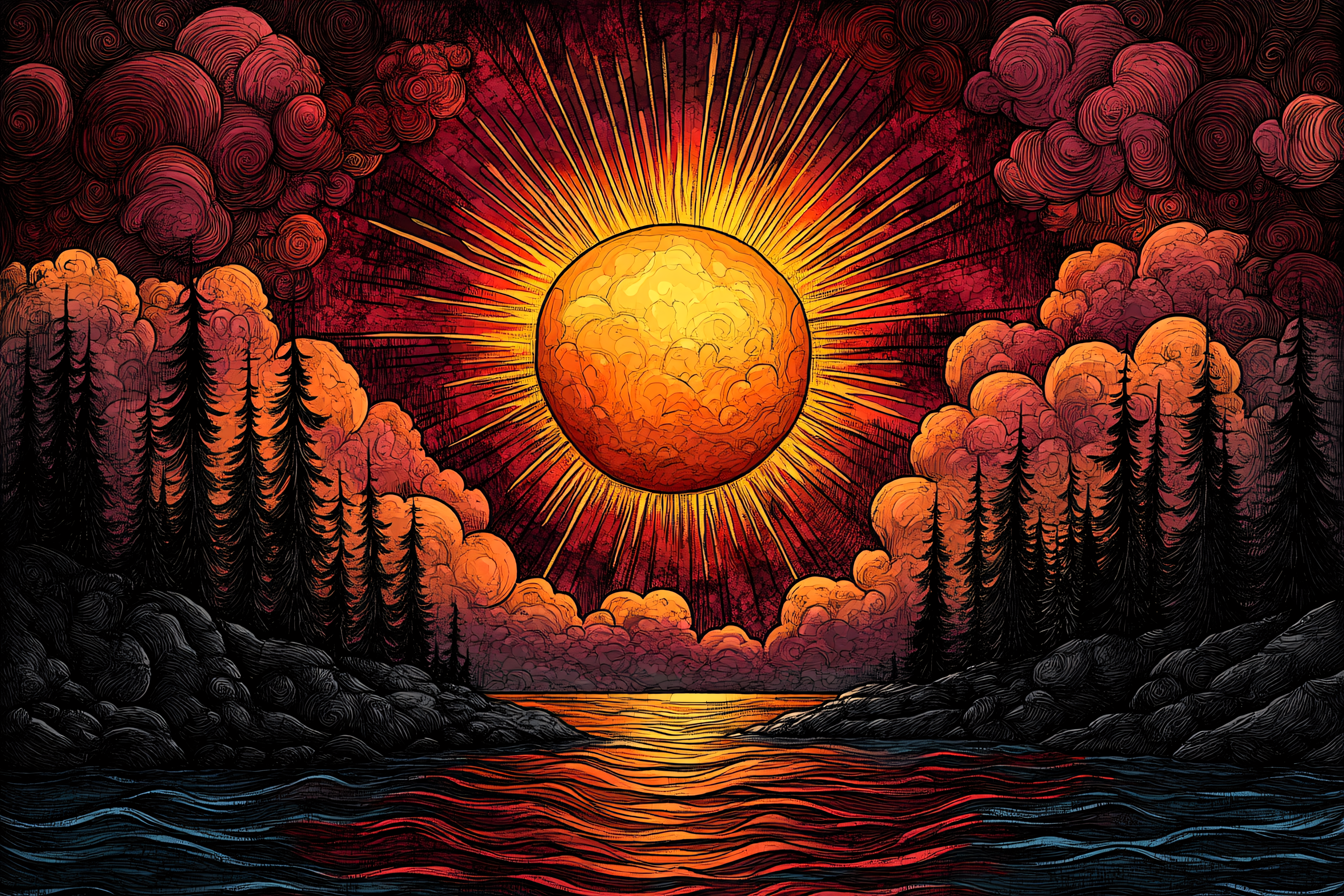 Radiant Sun Over Water