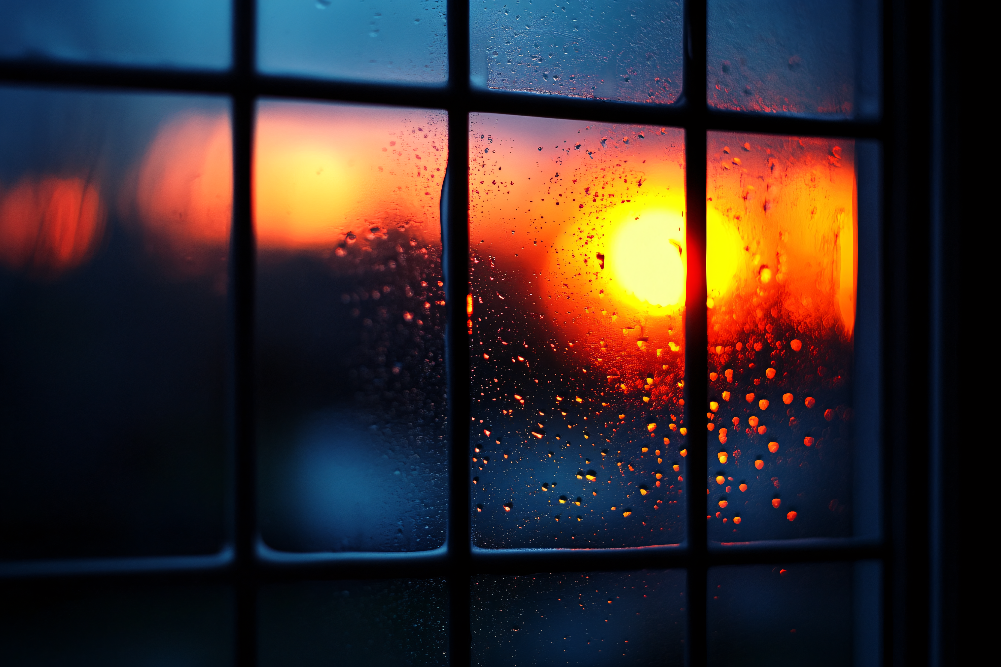 Rain-Kissed Sunset View Through a Window