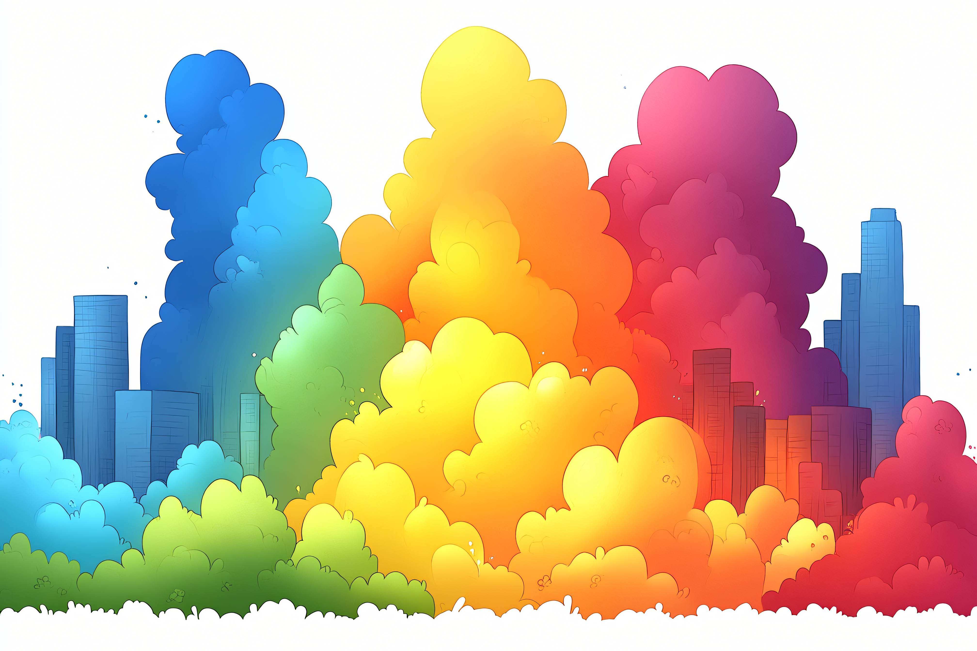 Rainbow Clouds Cityscape