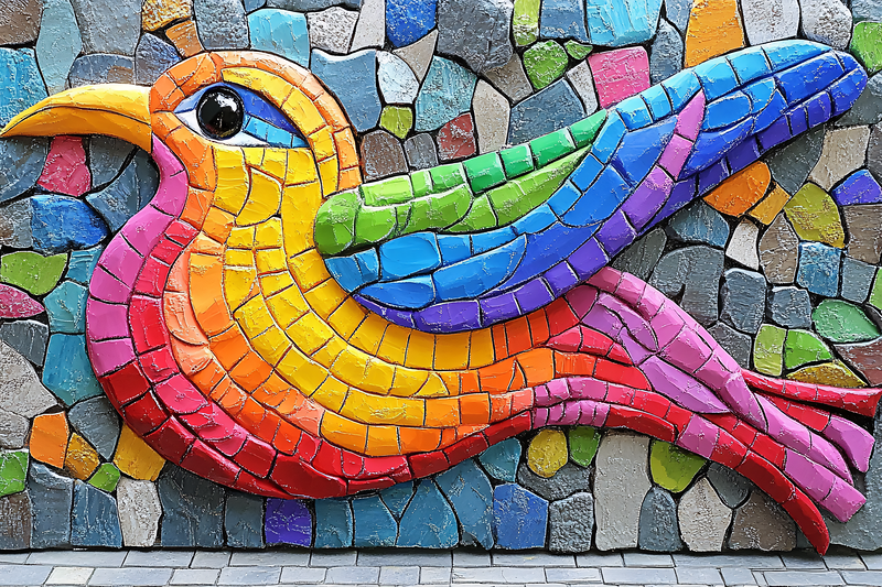 Rainbow Mosaic Bird Art