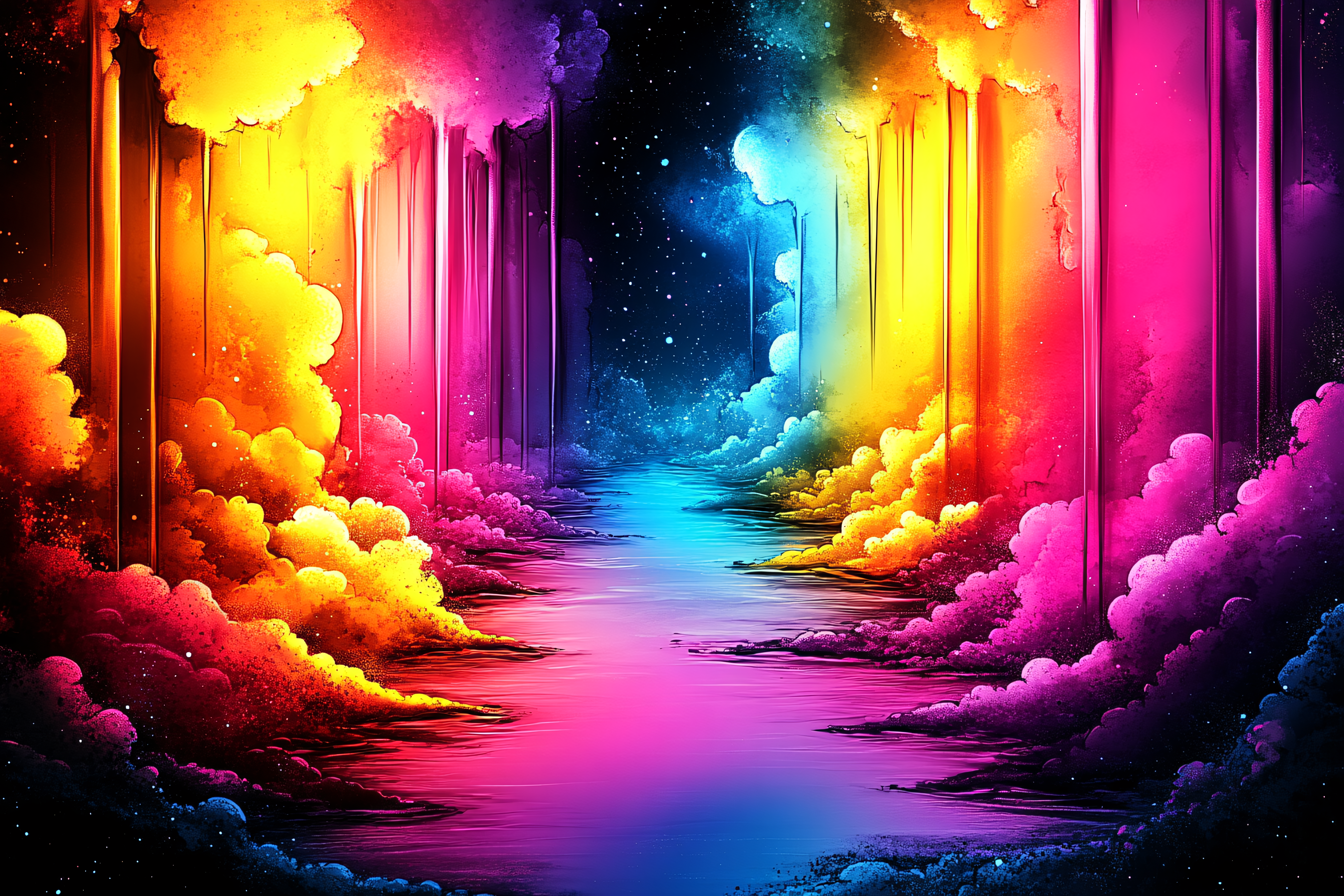 Rainbow Path Through Abstract Clouds