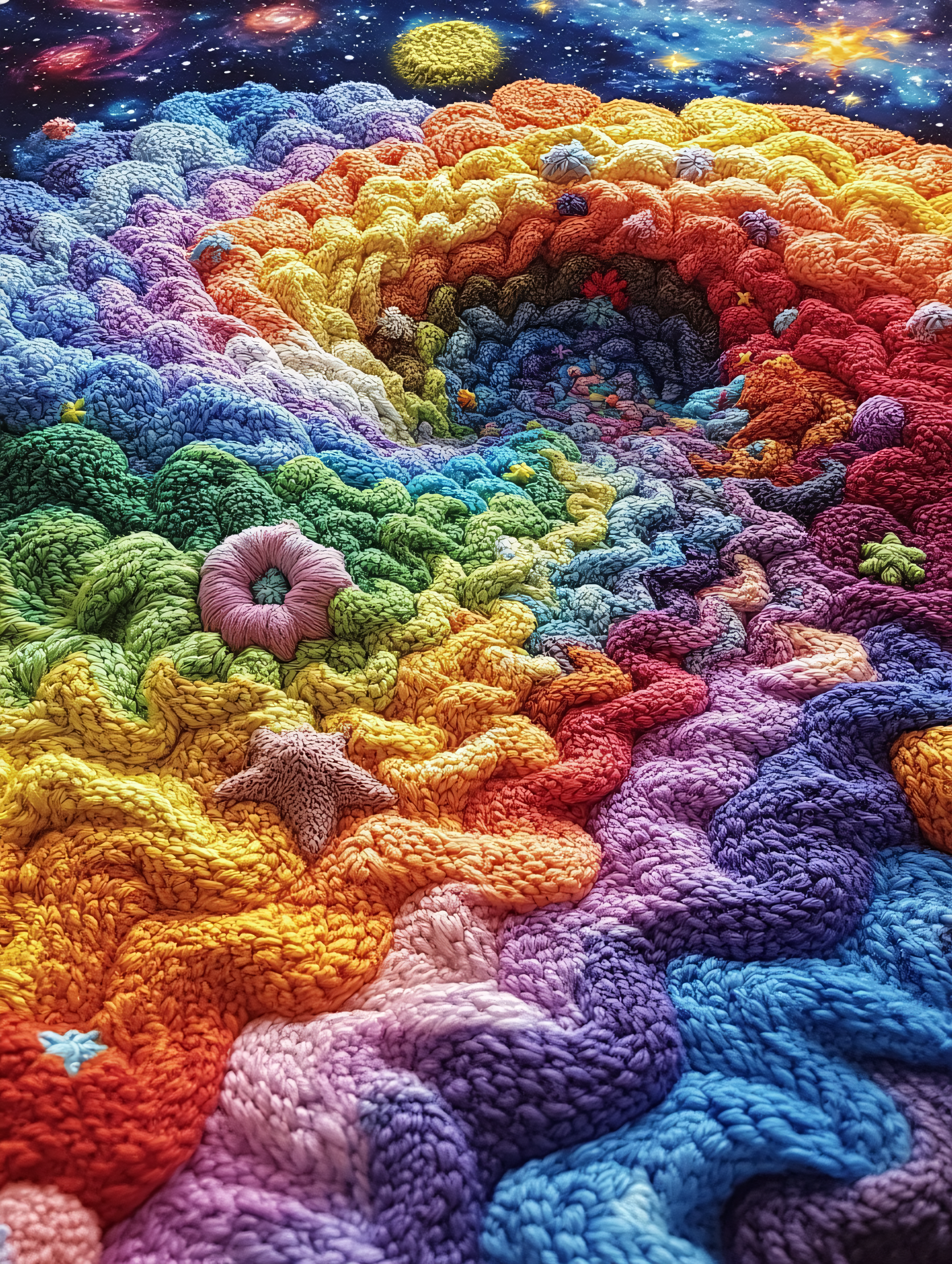 Rainbow Woolen Vortex Under Starry Sky