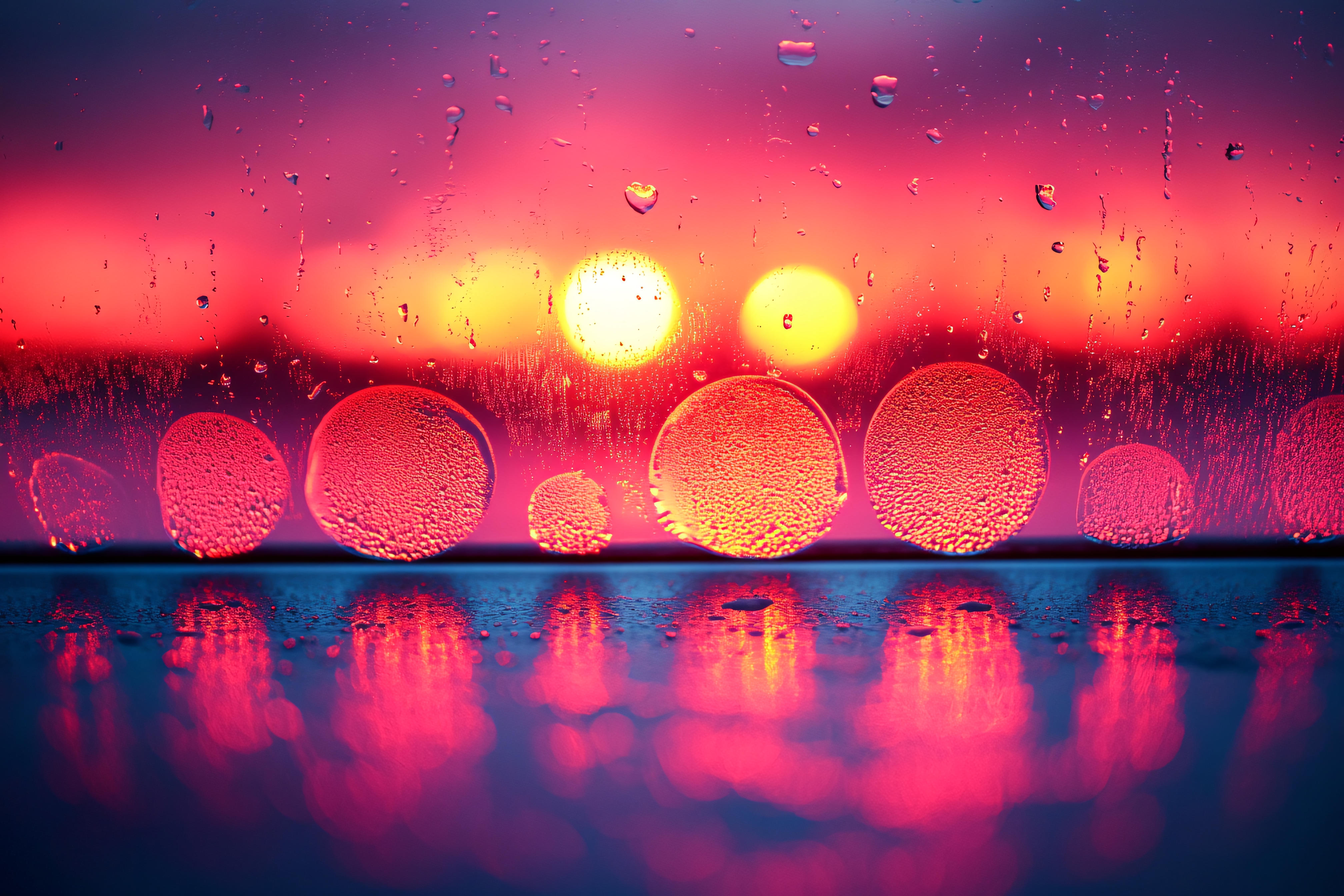 Raindrop Reflections at Sunset
