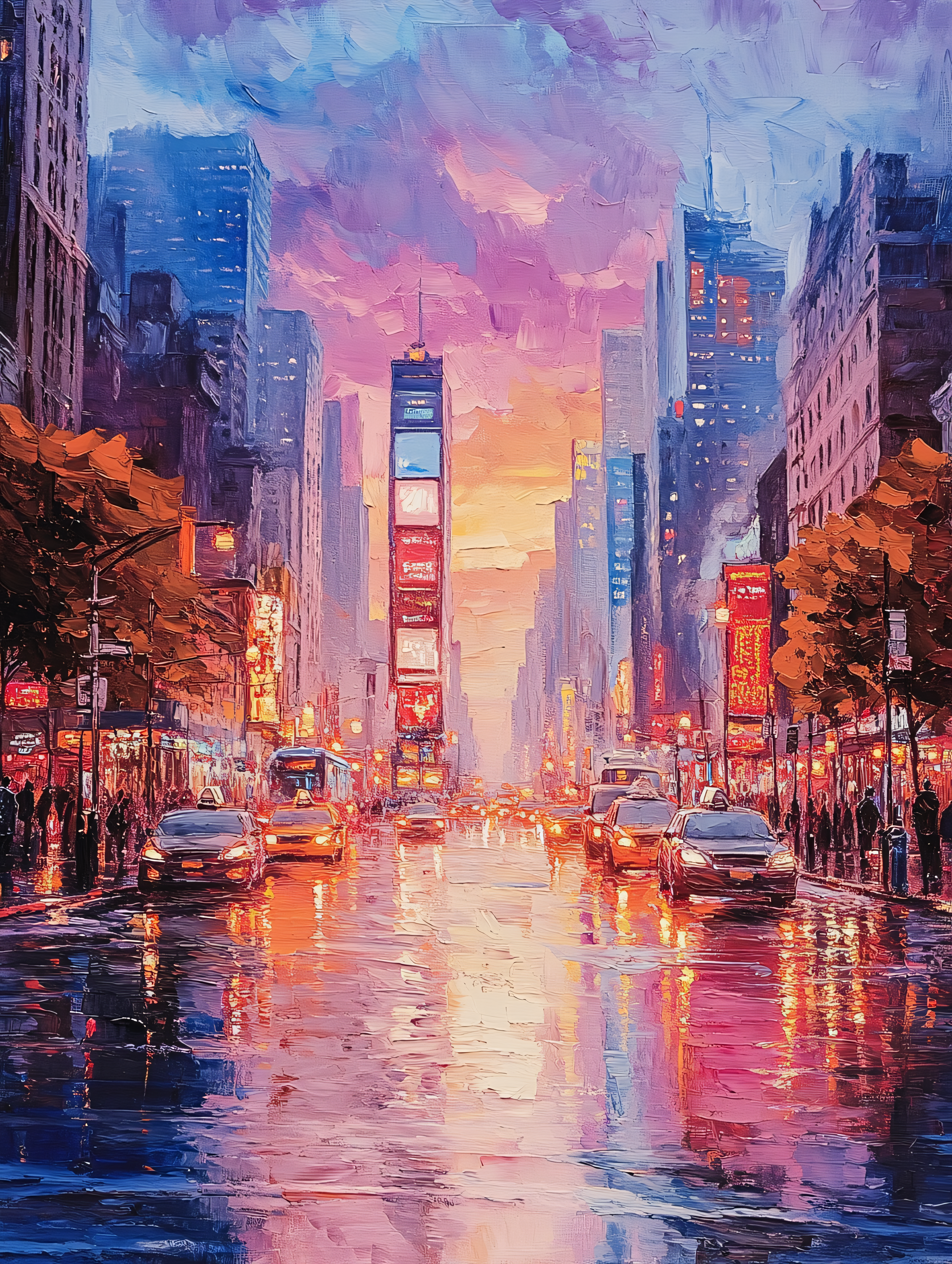 Rainy Cityscape at Dusk
