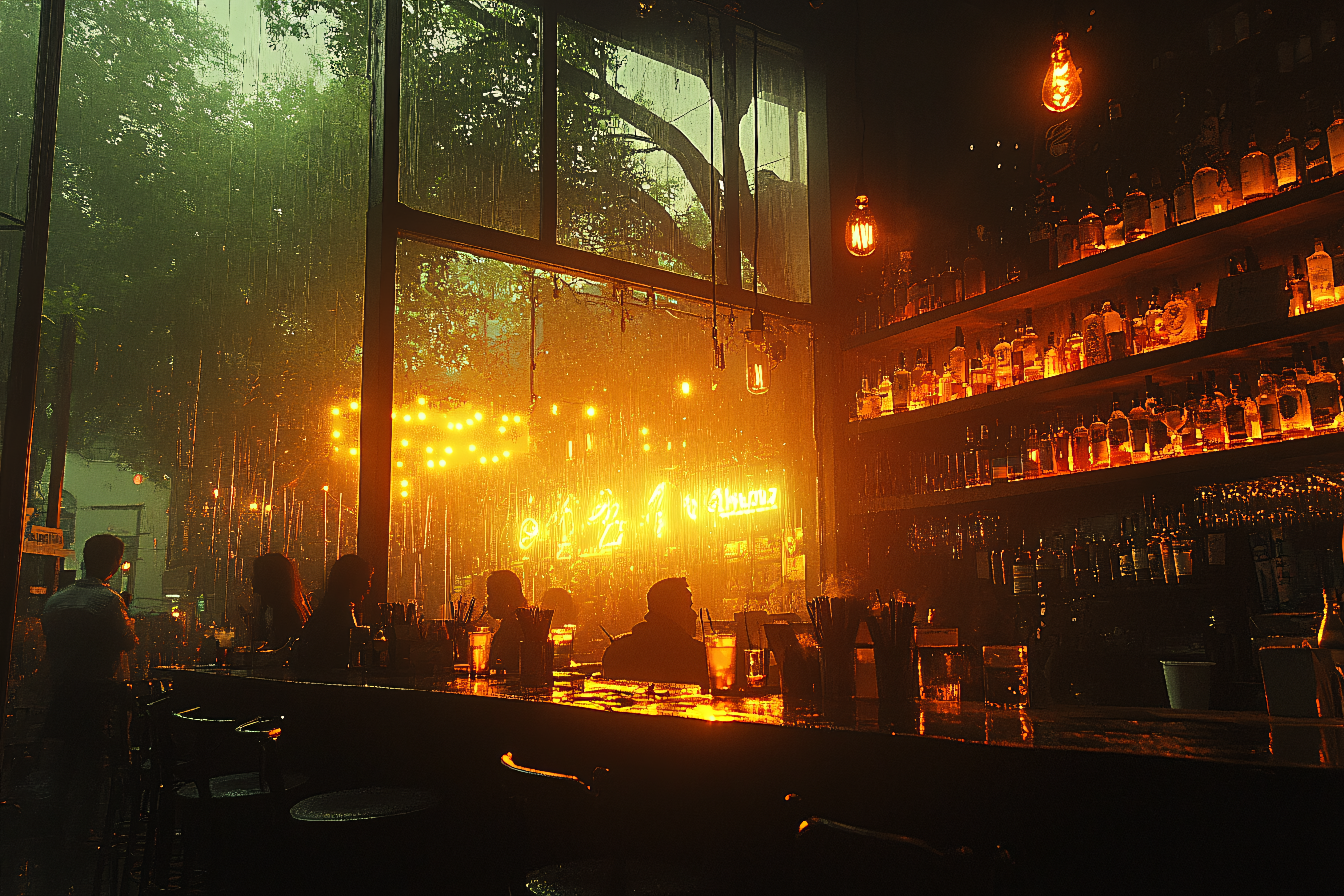 Rainy Night Bar Scene