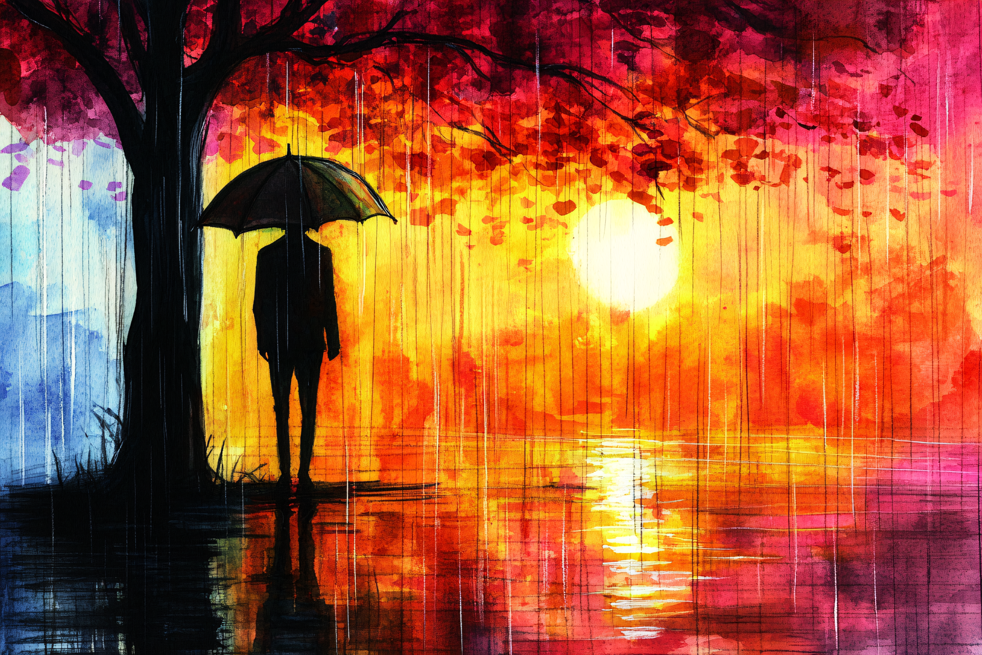 Rainy Sunset Silhouette