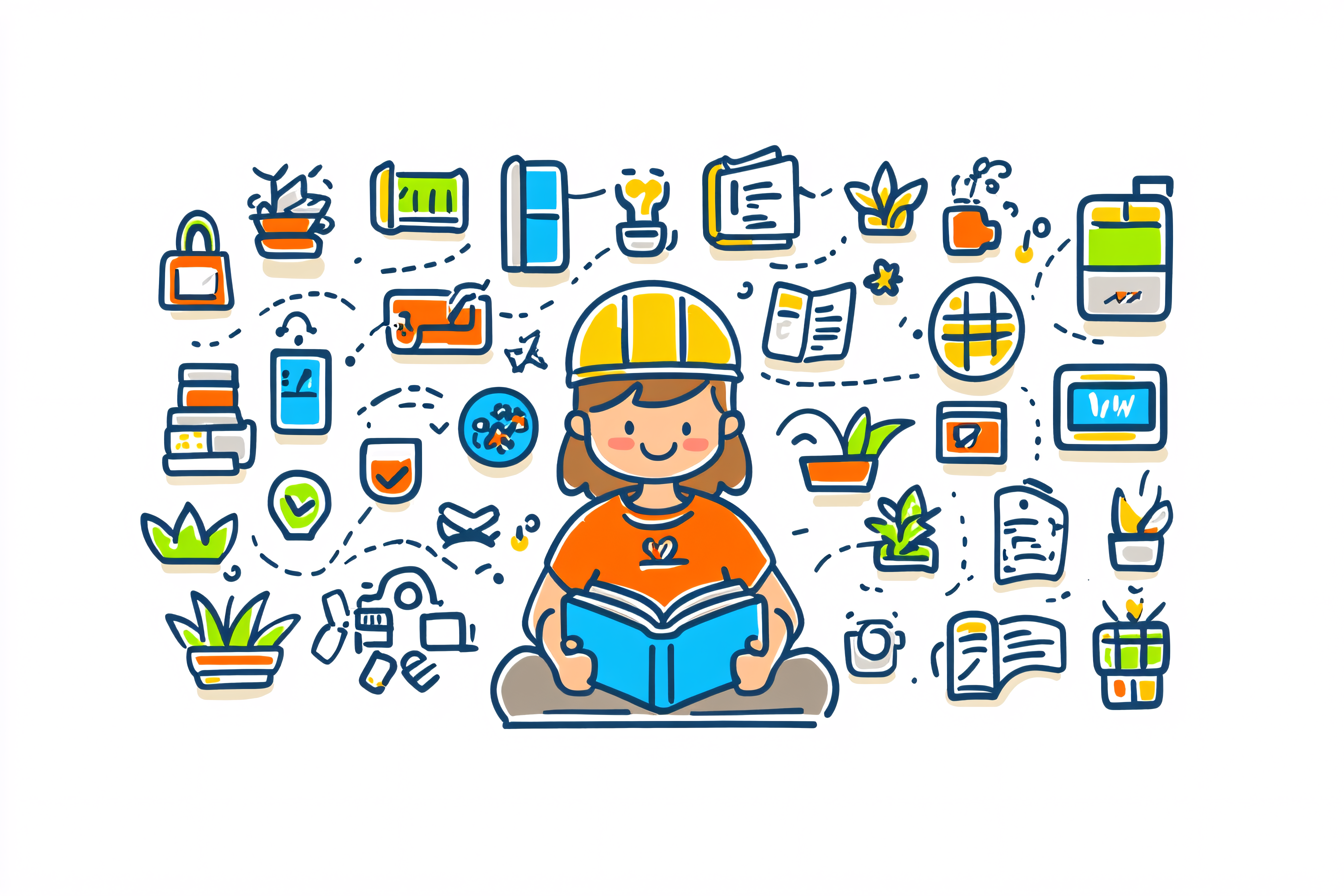 Reading Builder Girl with Icons