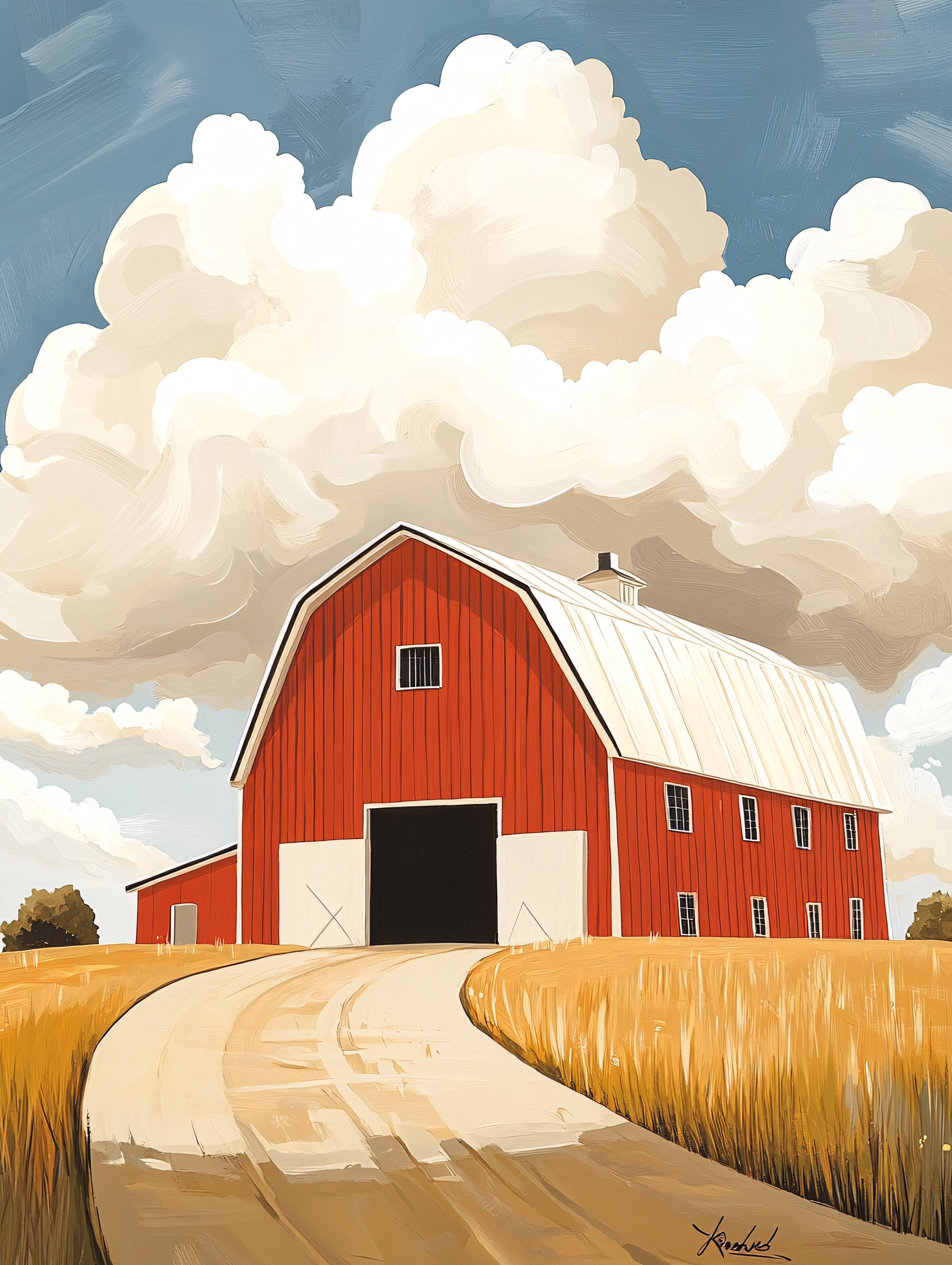 Red Barn in Wheat Field