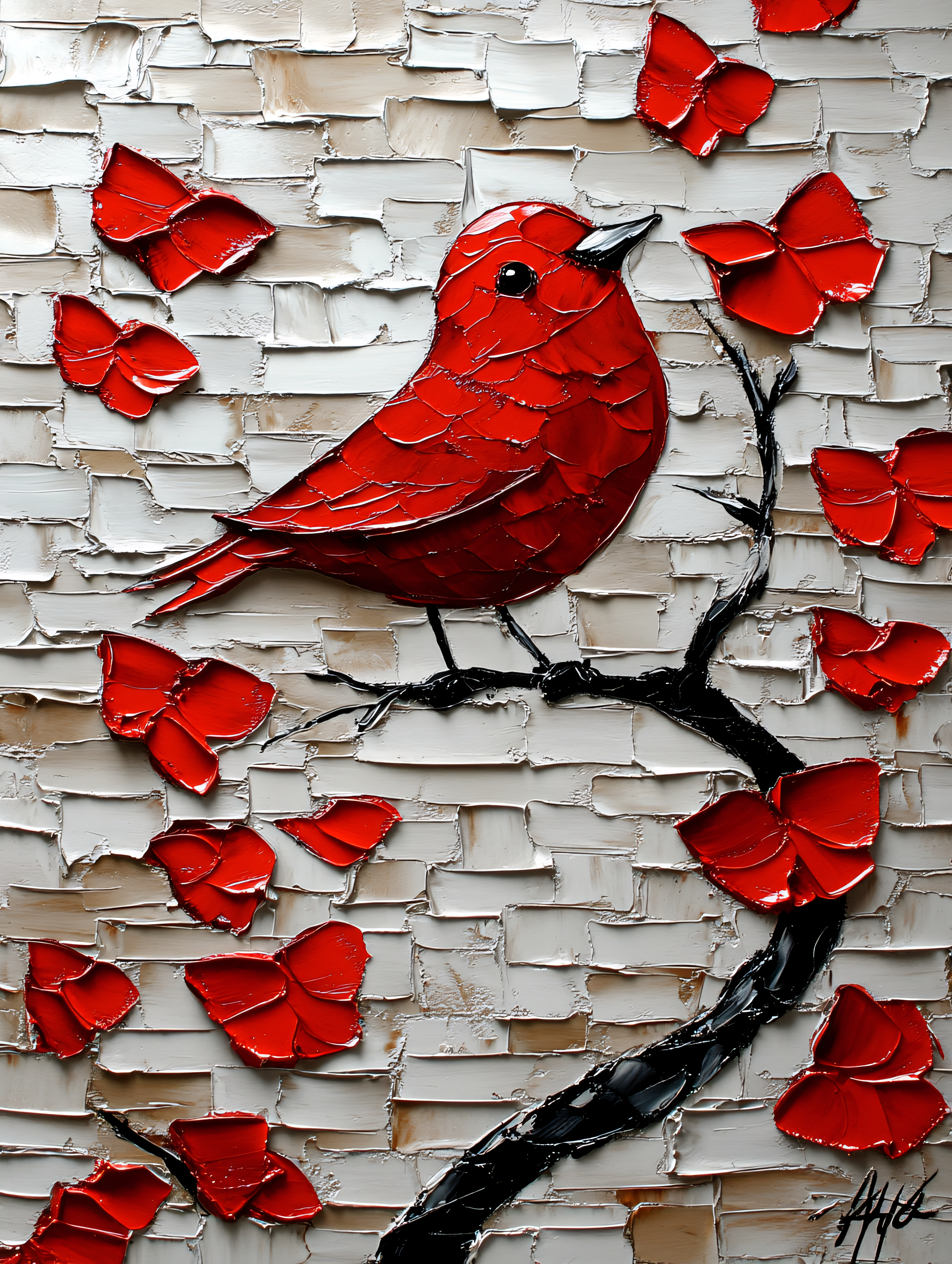 Red Bird on Blossoming Branch