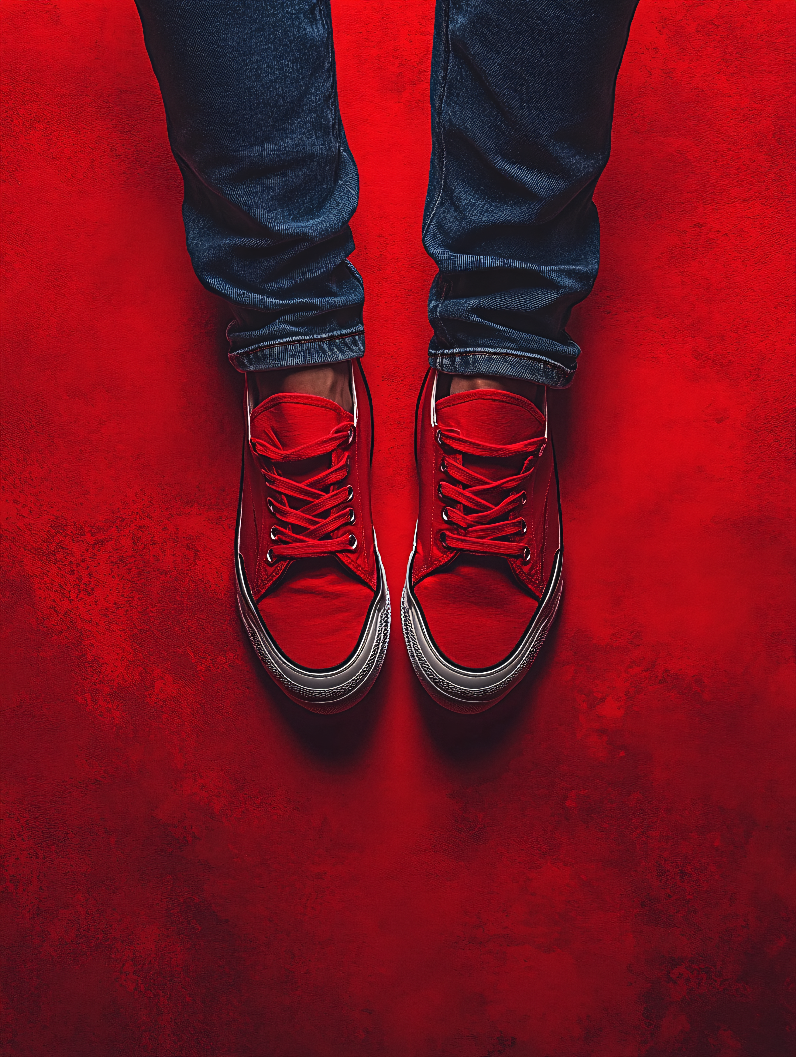 Red Canvas Shoes on Red Background