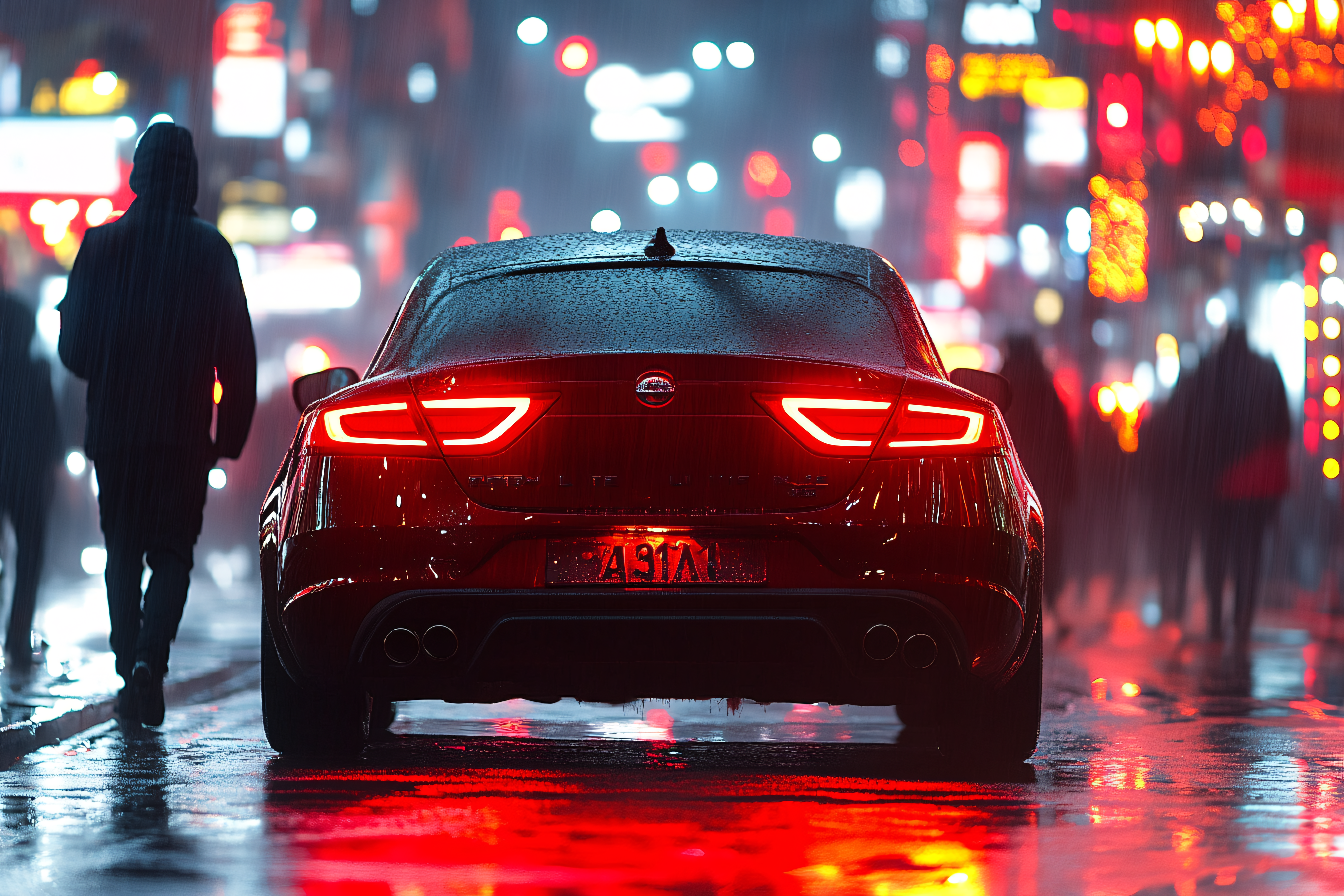 Red Car In Rain