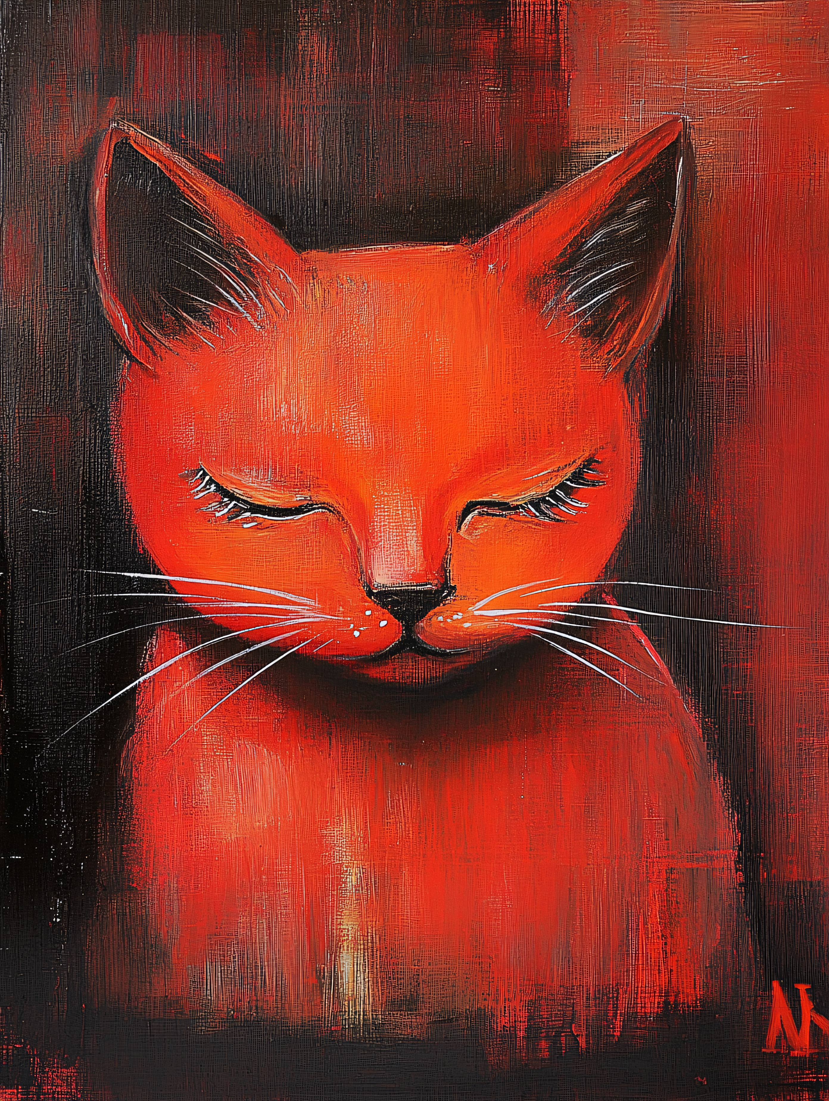 Red Cat with Closed Eyes