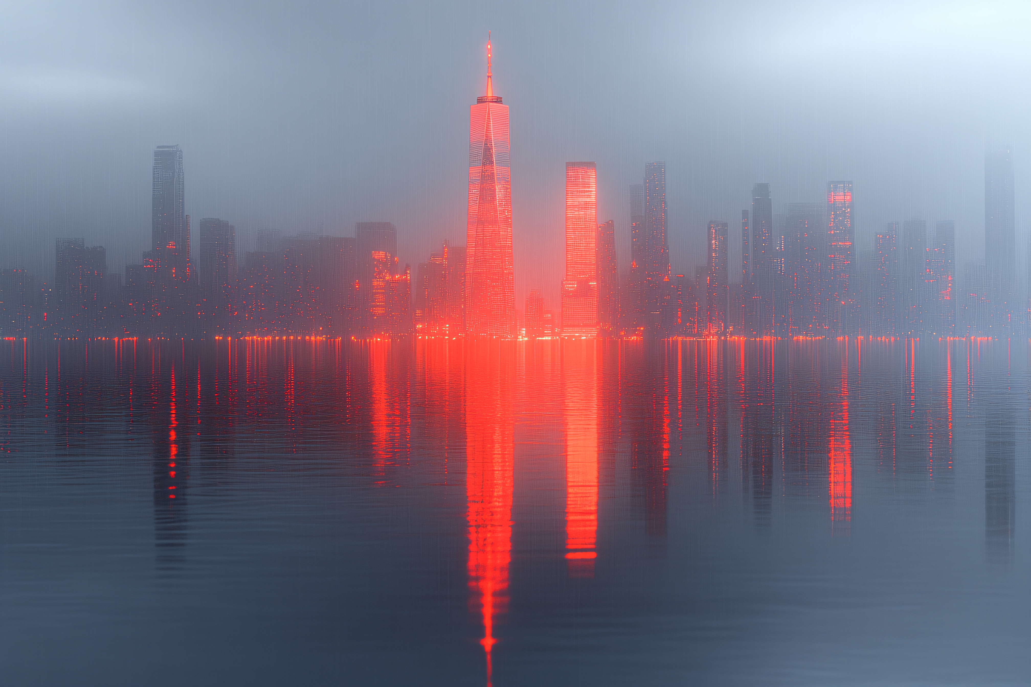 Red Cityscape Reflection