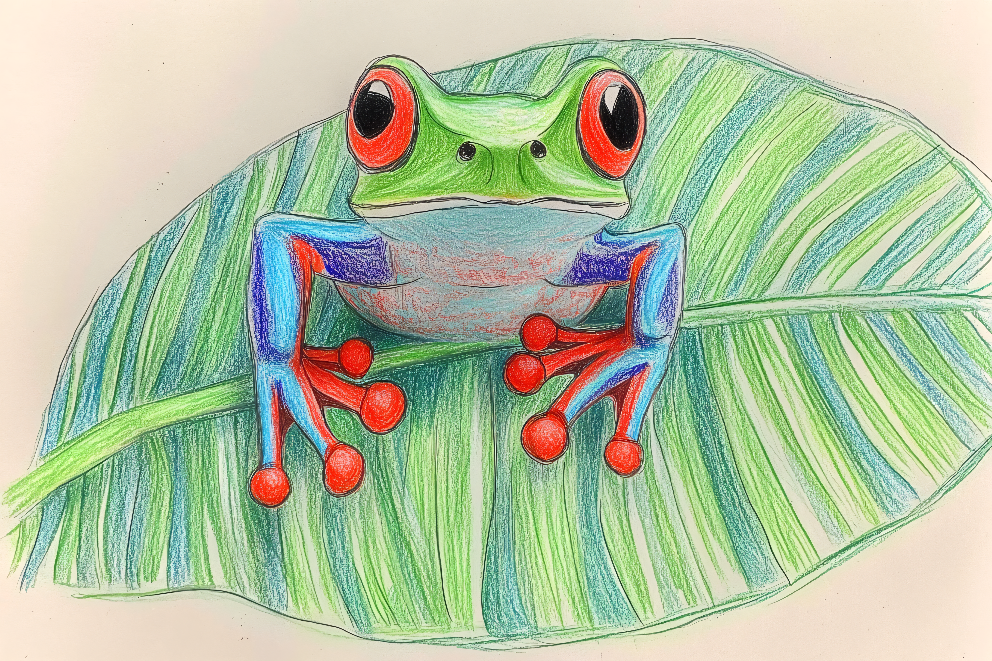 Red Eyed Tree Frog On Leaf Drawing