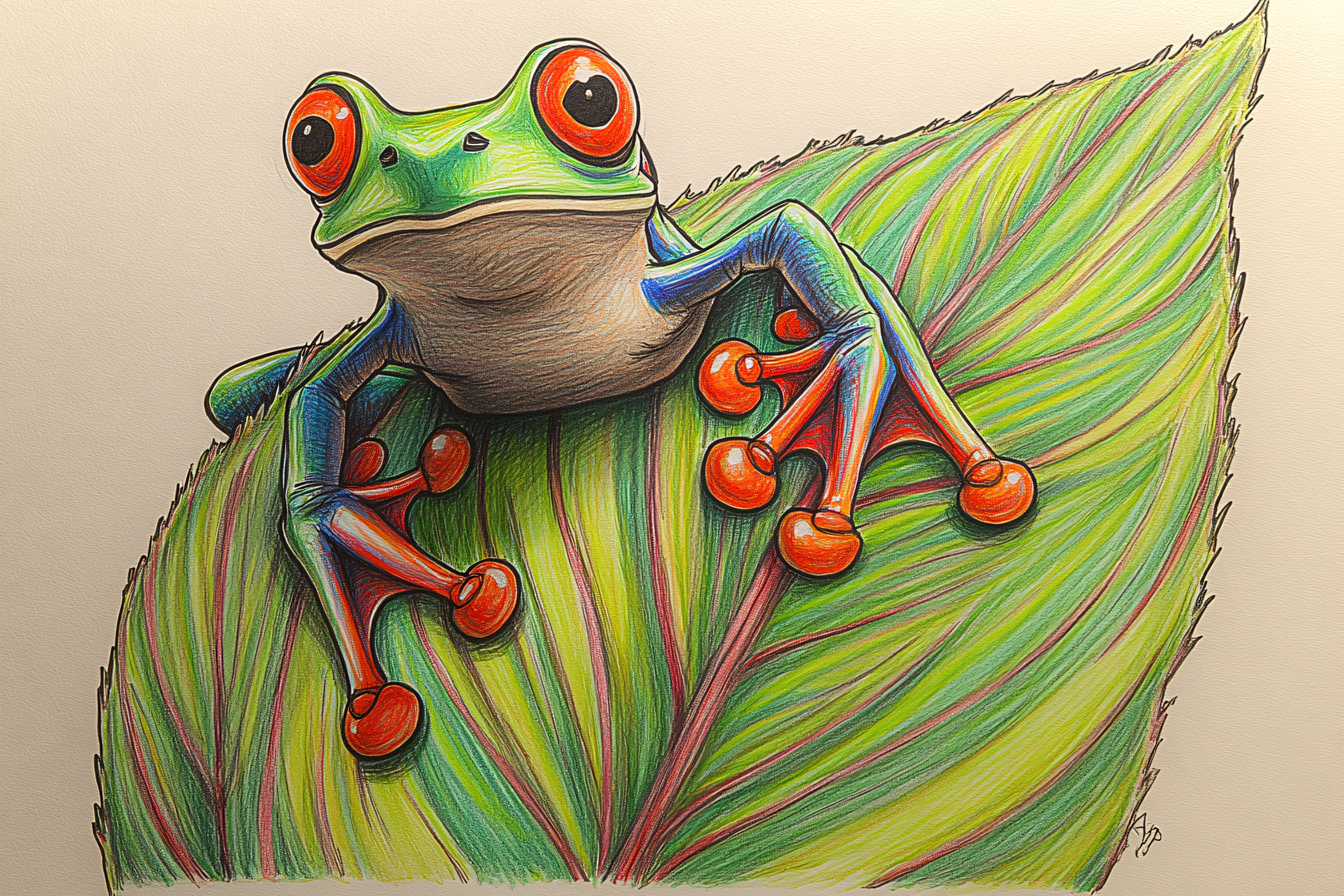 Red Eyed Tree Frog On Leaf Illustration