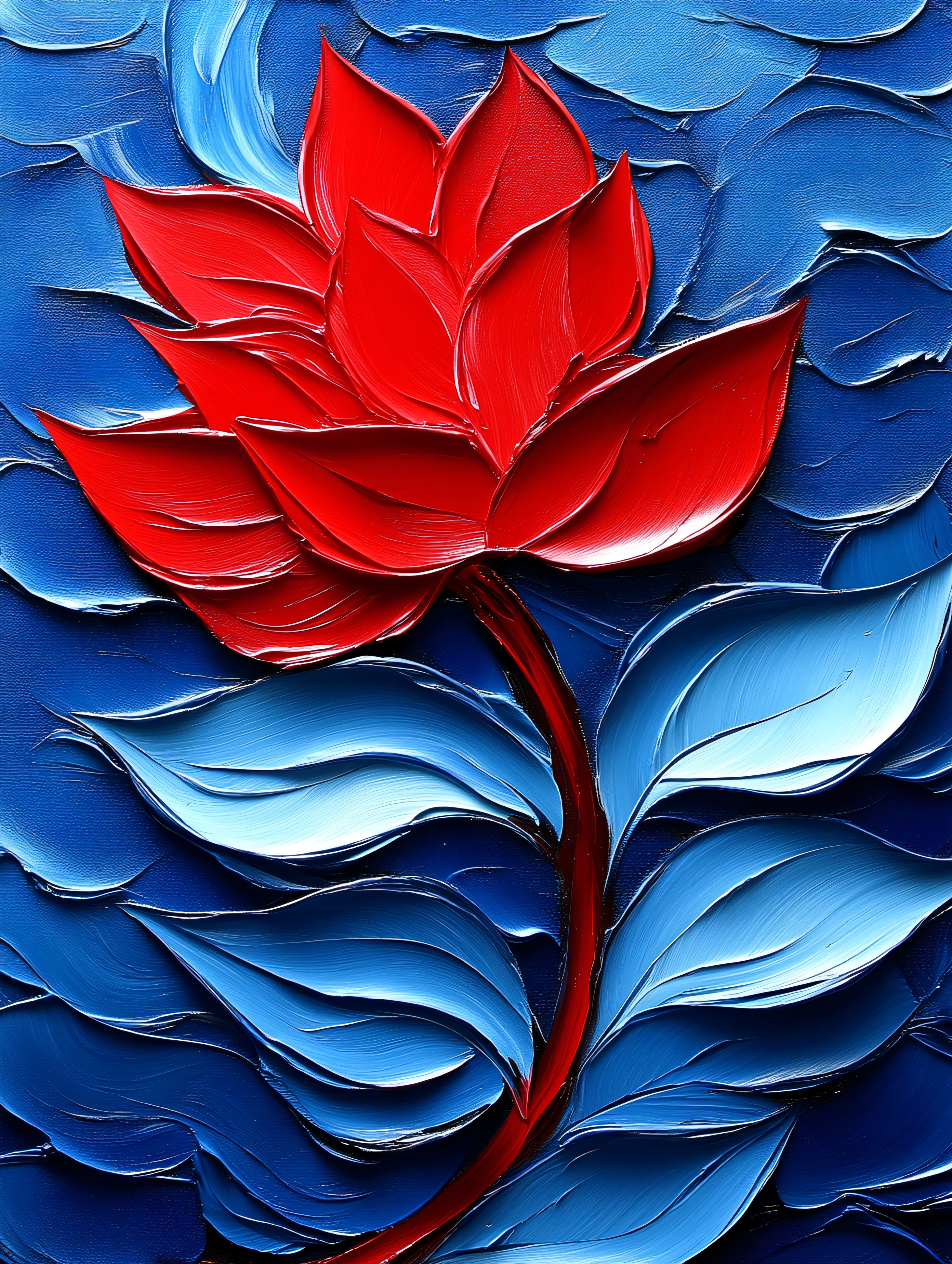 Red Flower In Blue Oil
