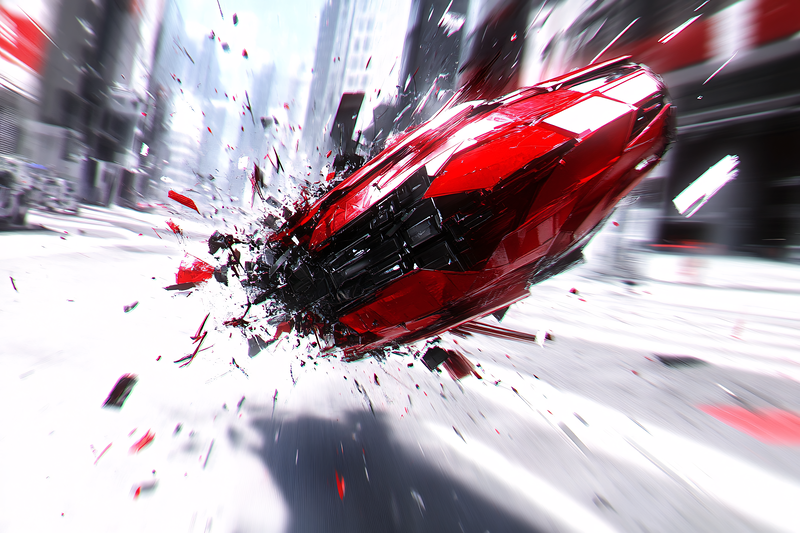 Red Futuristic Vehicle Explosion