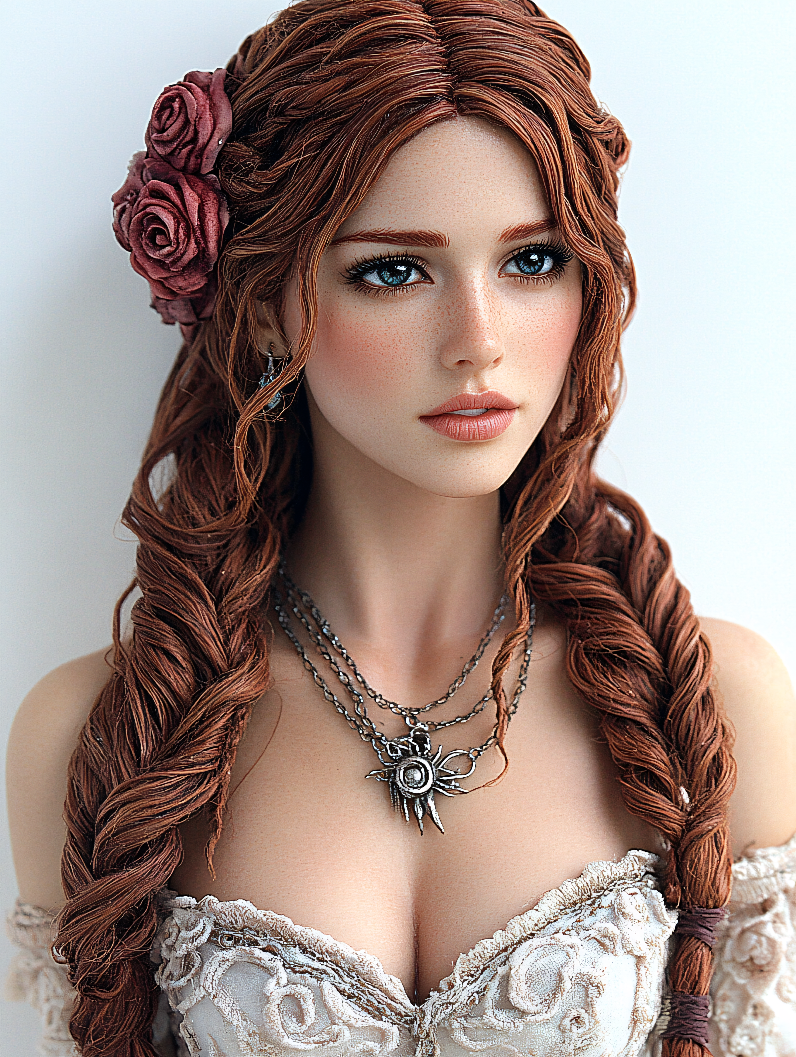 Red-Haired Woman with Roses and Necklace