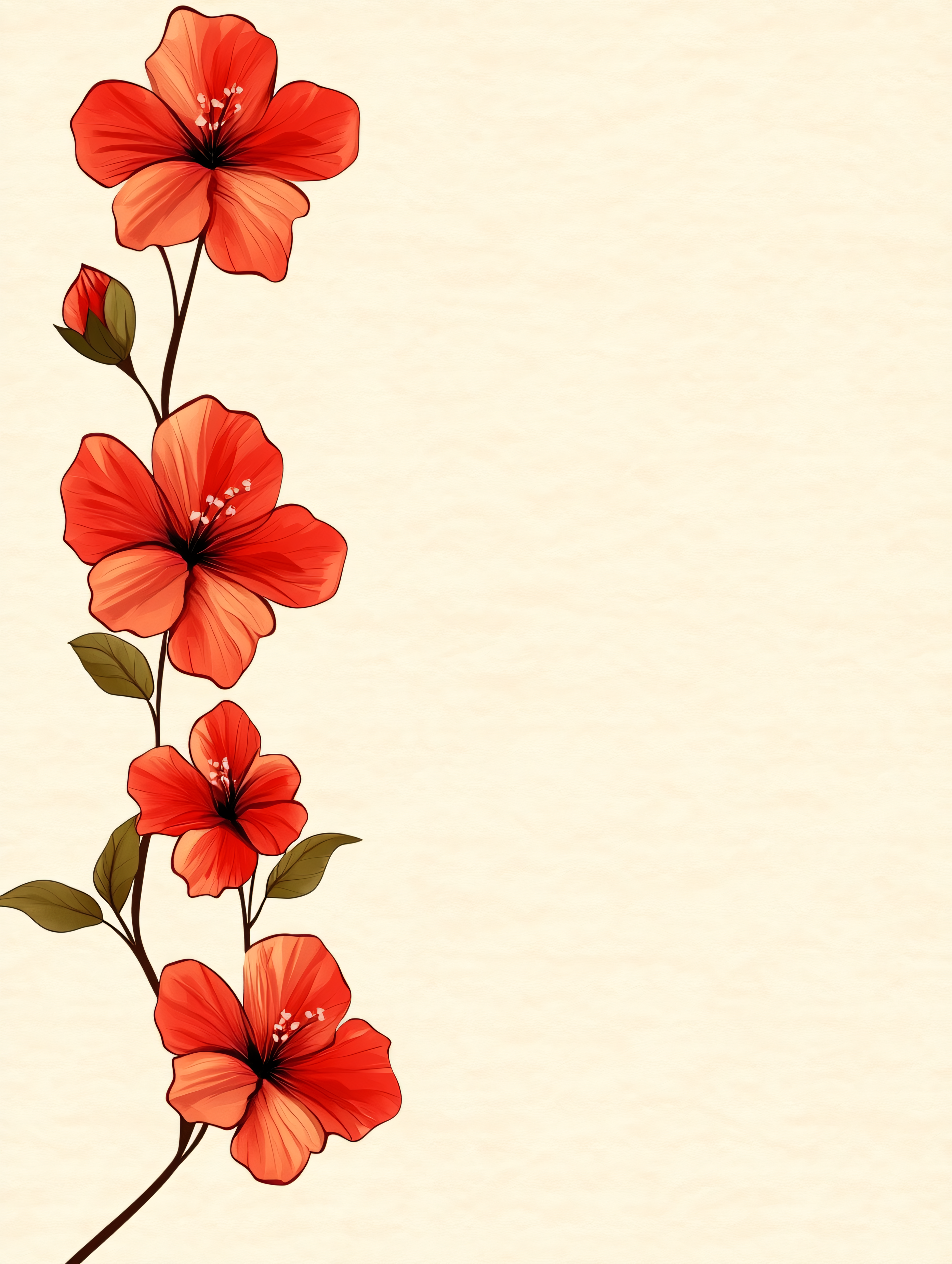 Red Hibiscus Floral Illustration