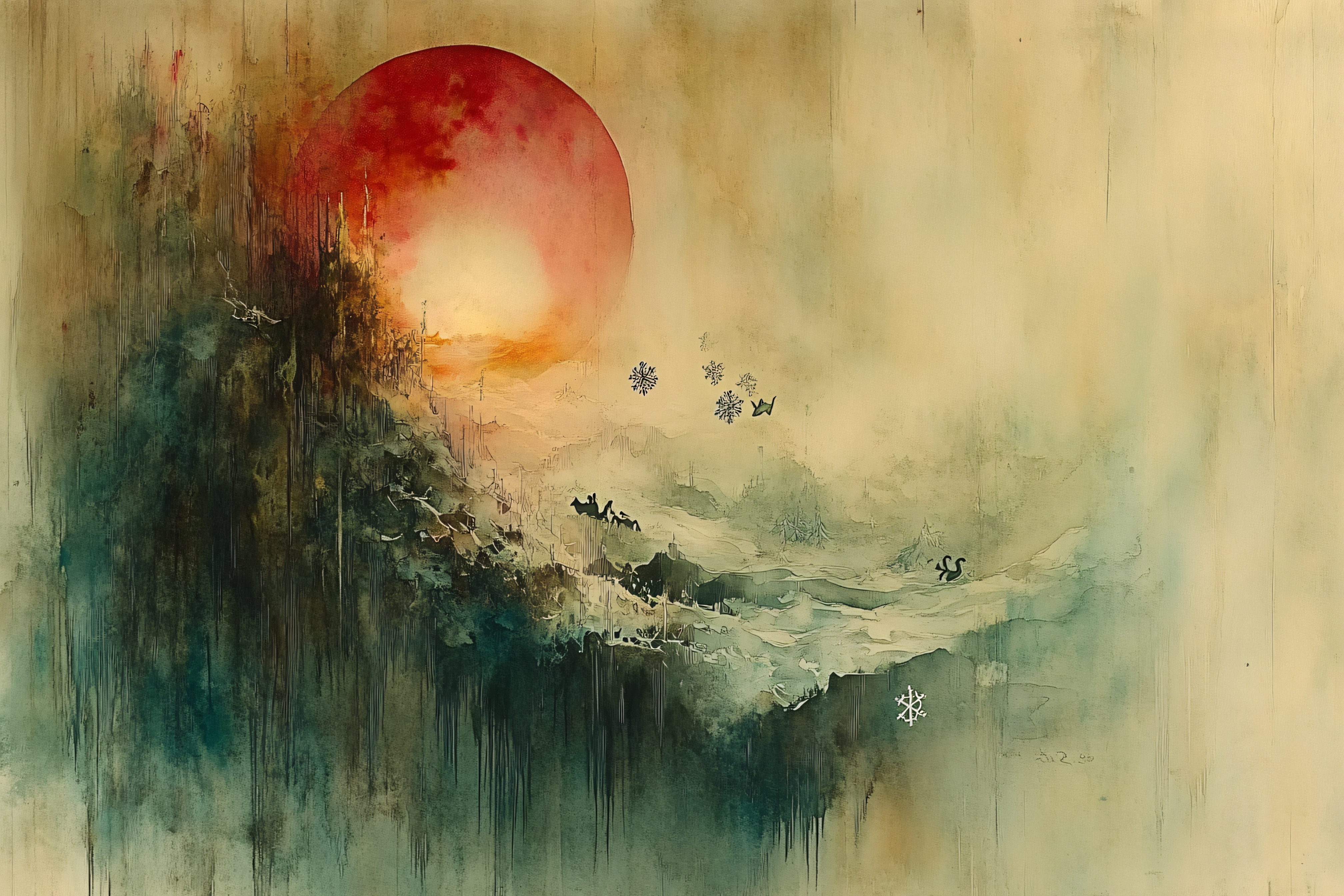 Red Moon Winter Landscape