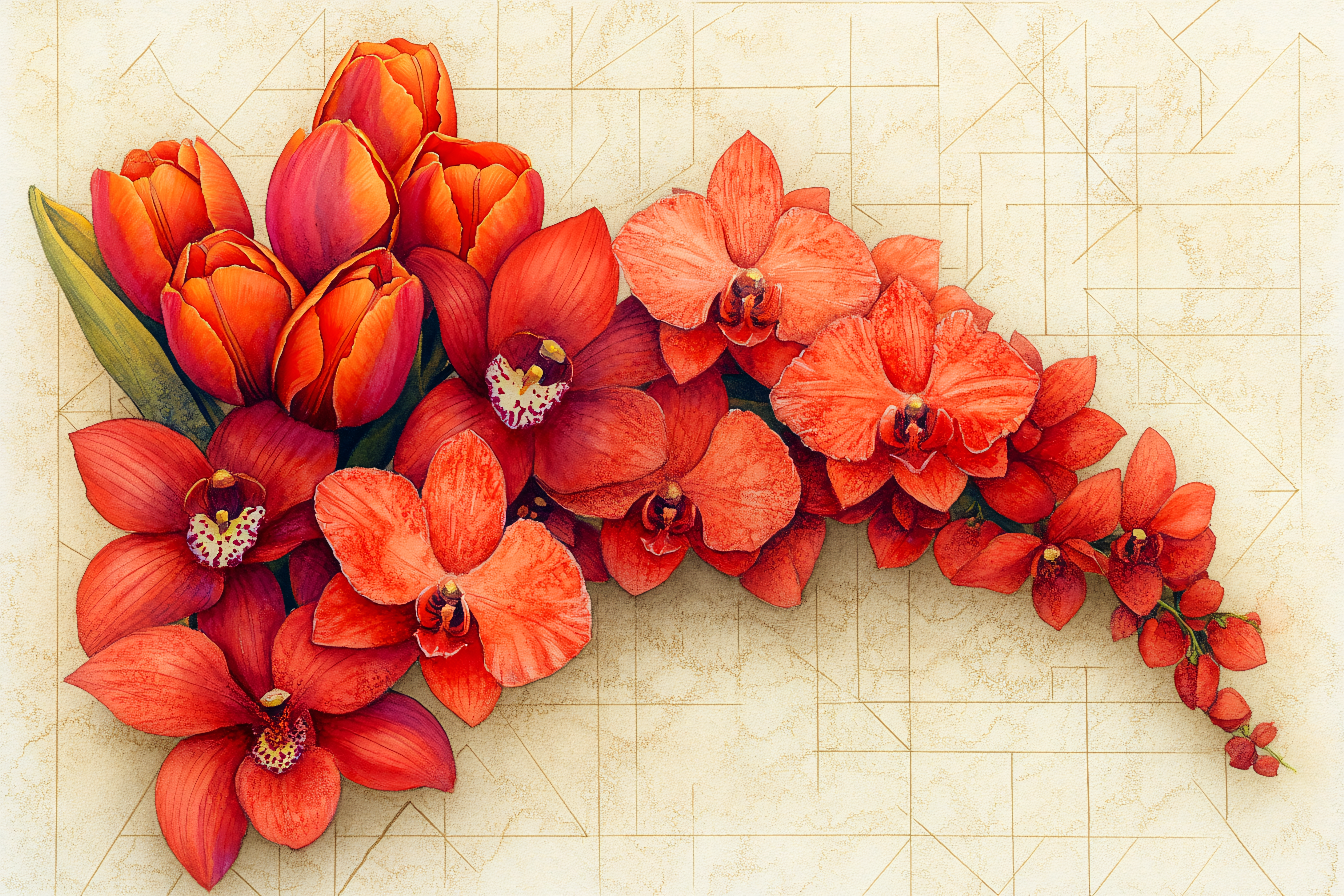 Red Orchid and Tulip Bouquet