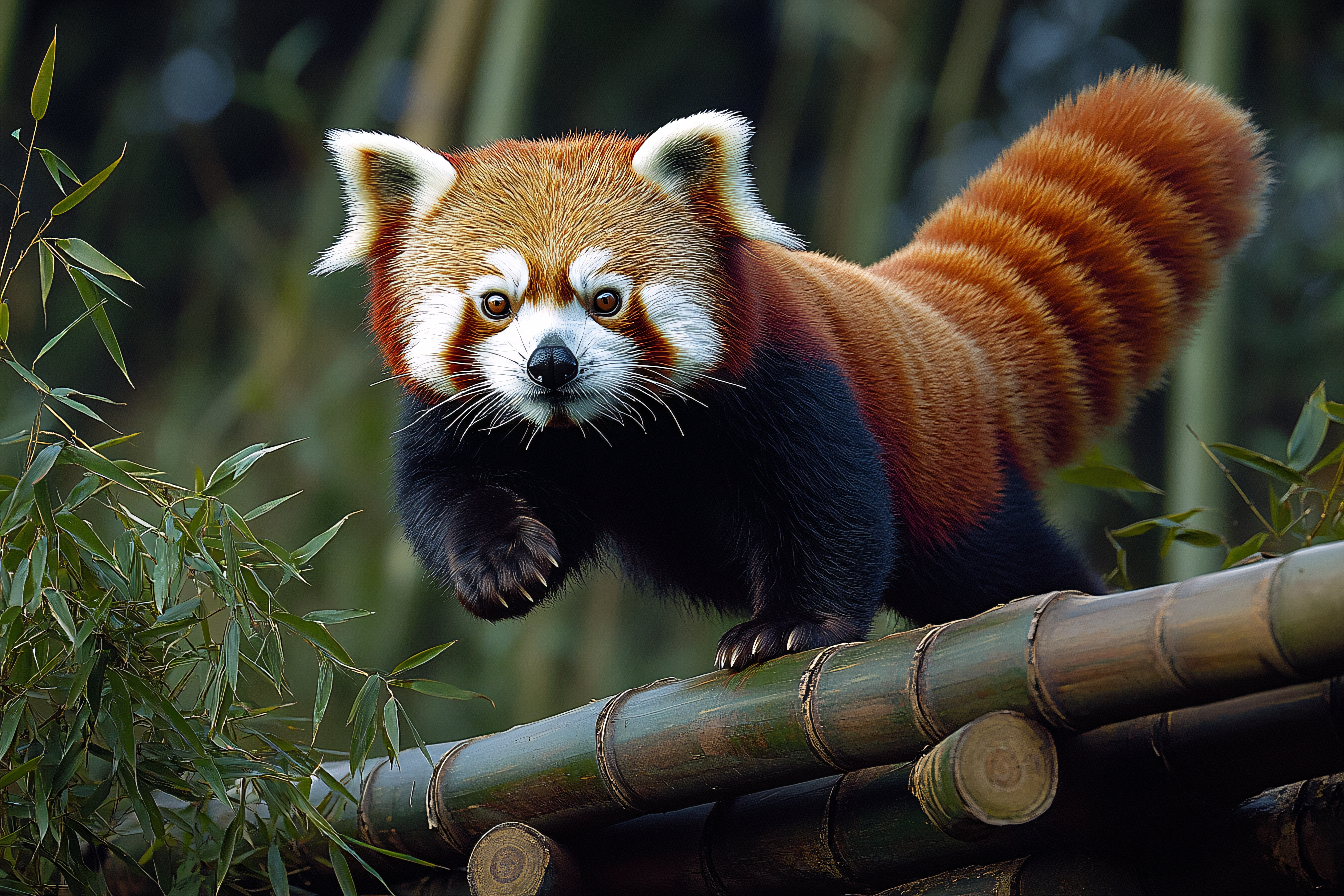 Red Panda On Bamboo