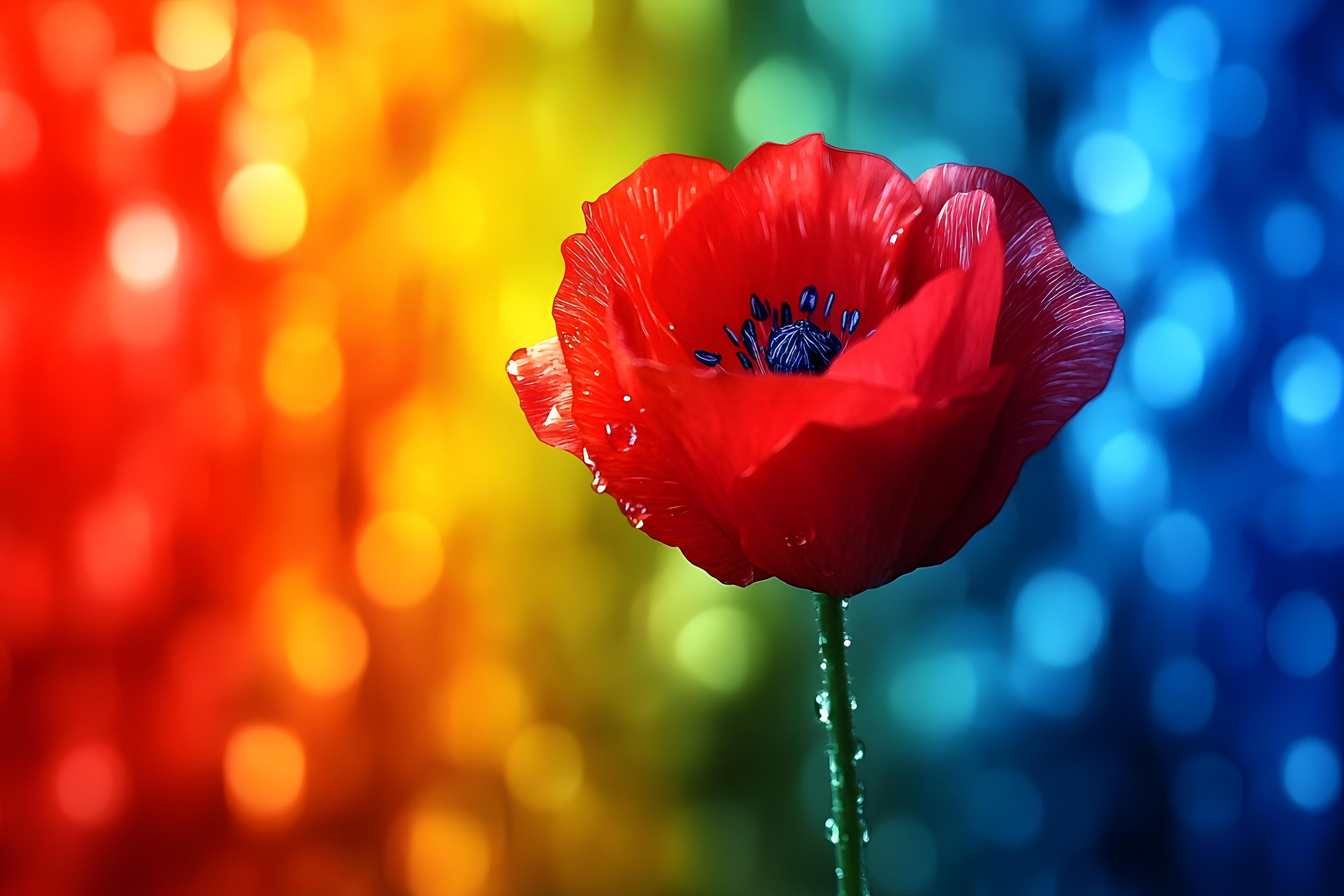 Red Poppy Flower With Colorful Bokeh Background