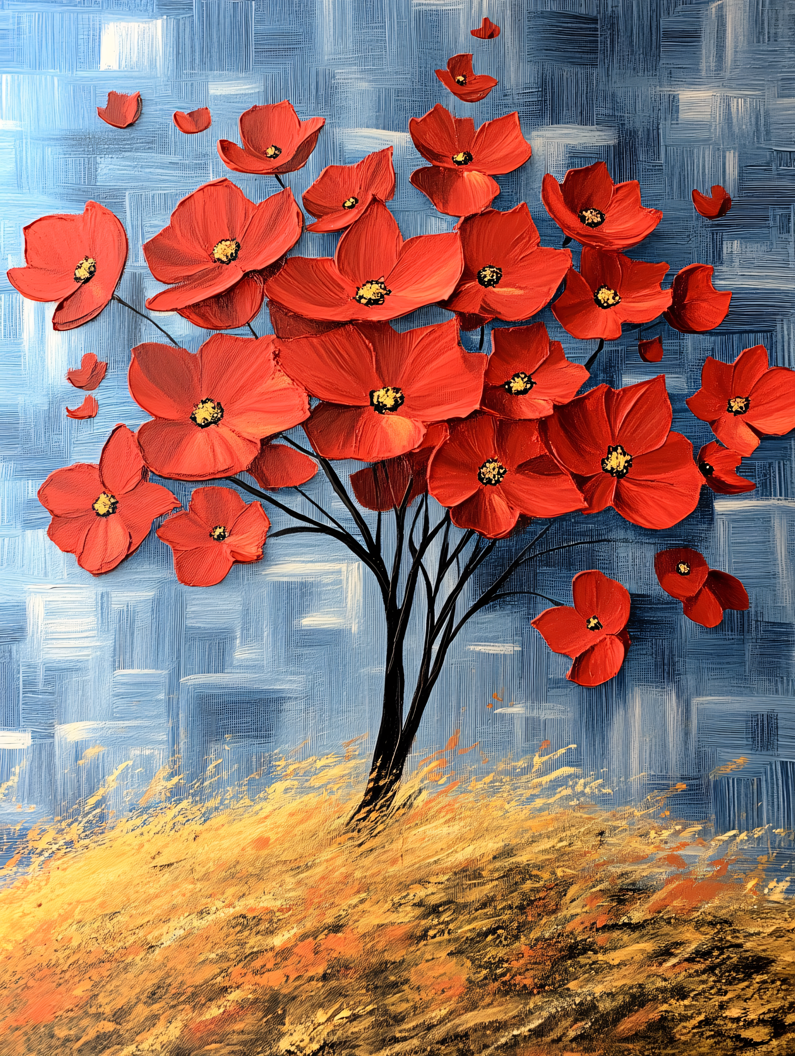Red Poppy Tree Painting