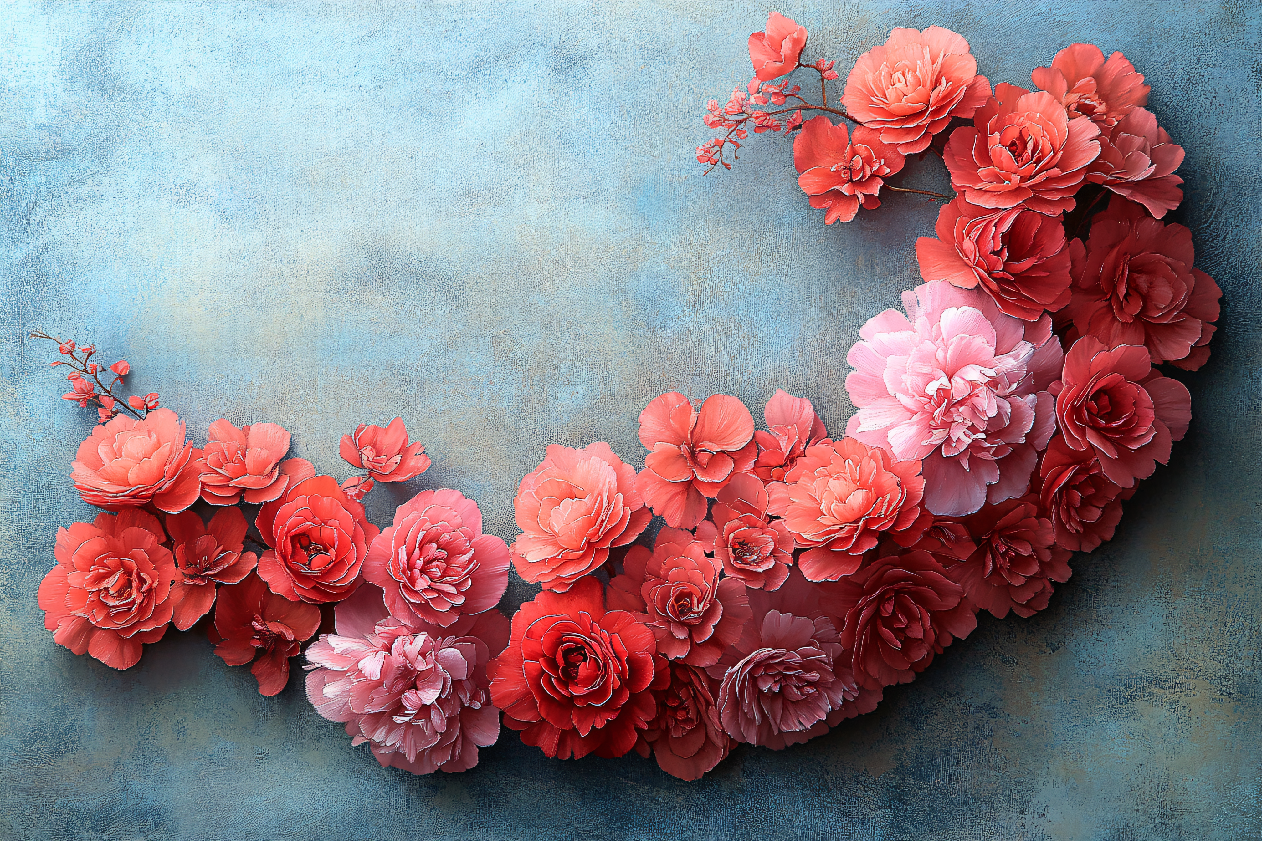 Red Rose Floral Arrangement on Blue Background