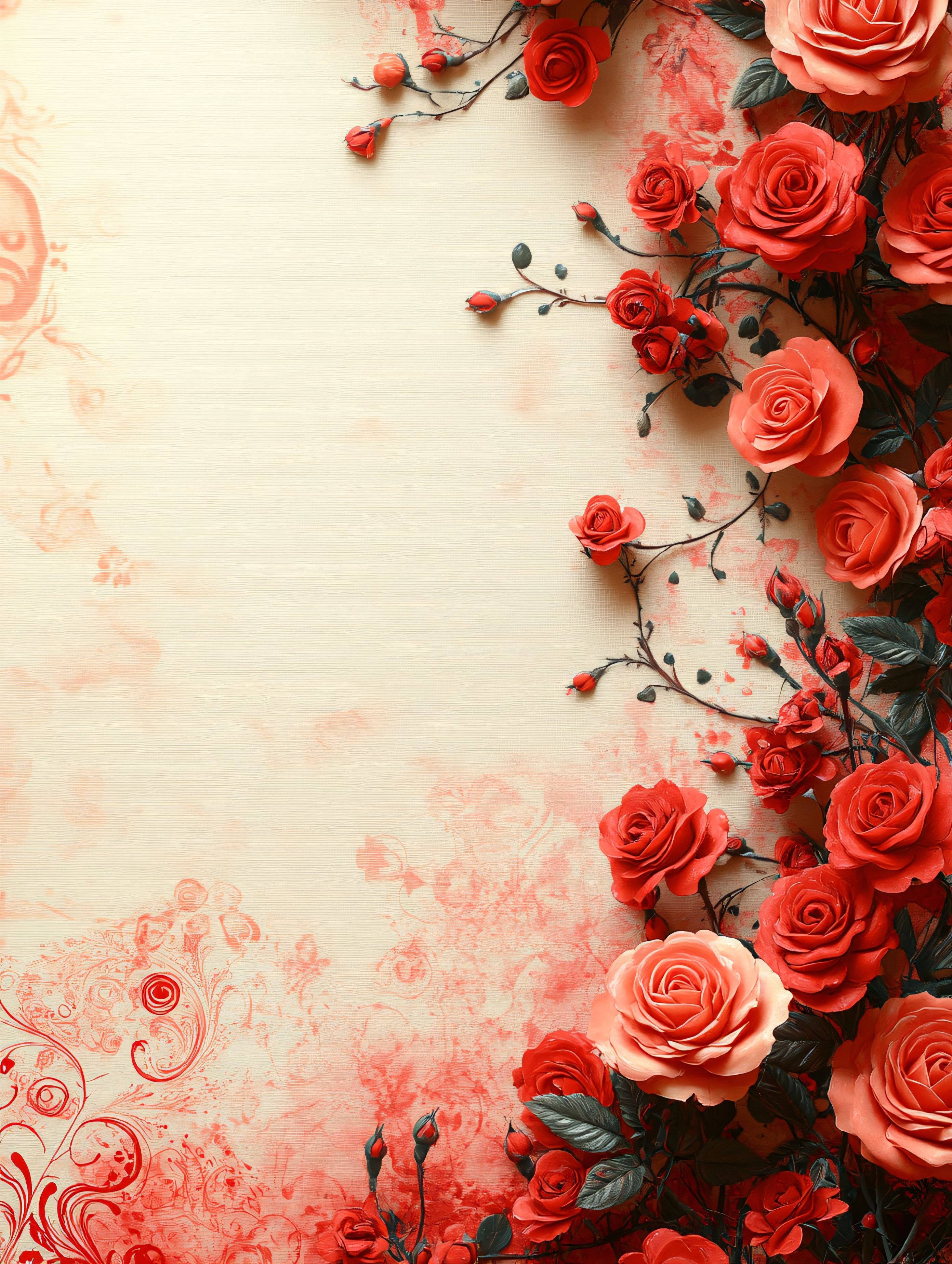Red Roses on Cream Background