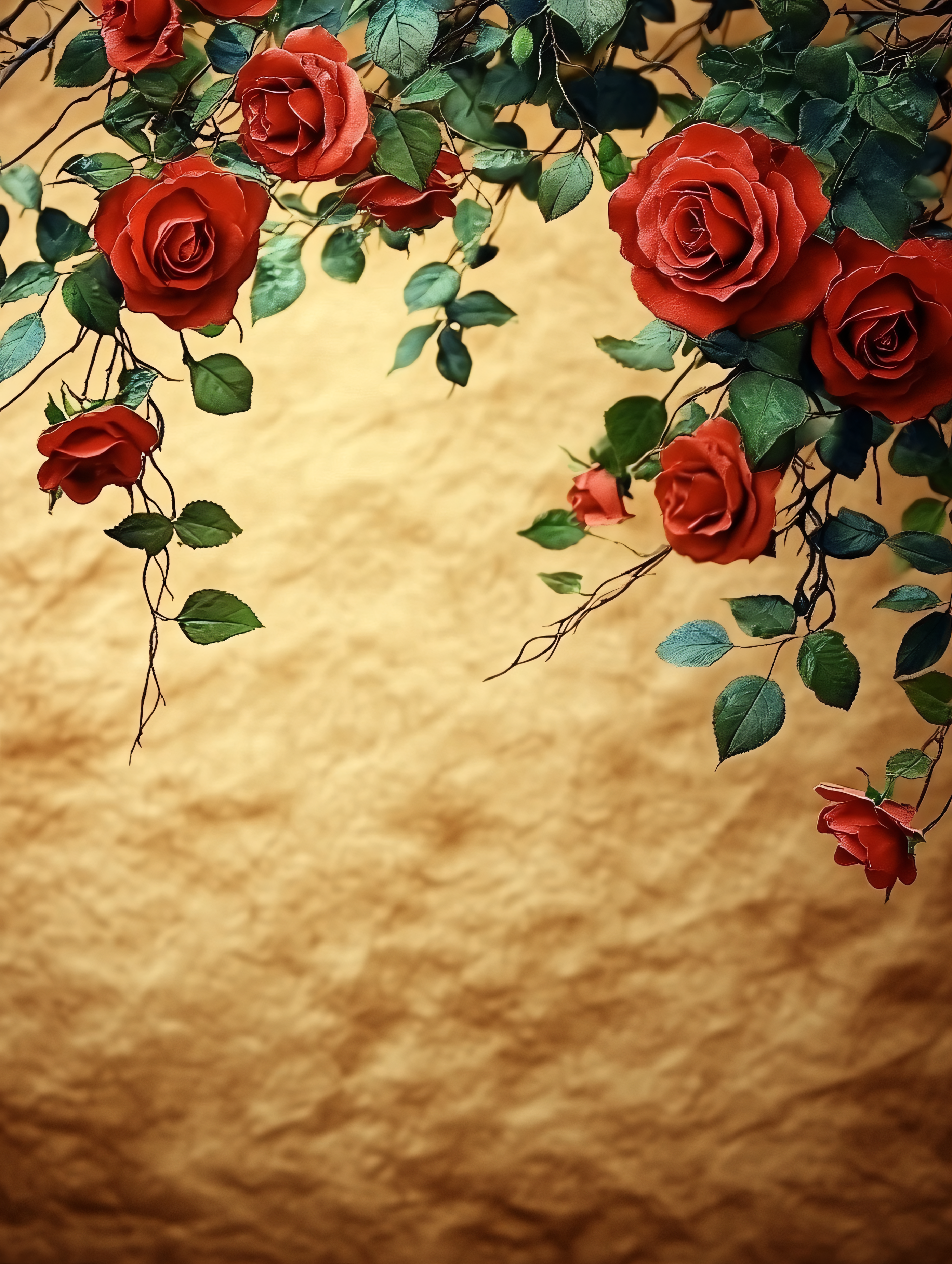 Red Roses with Gold Background