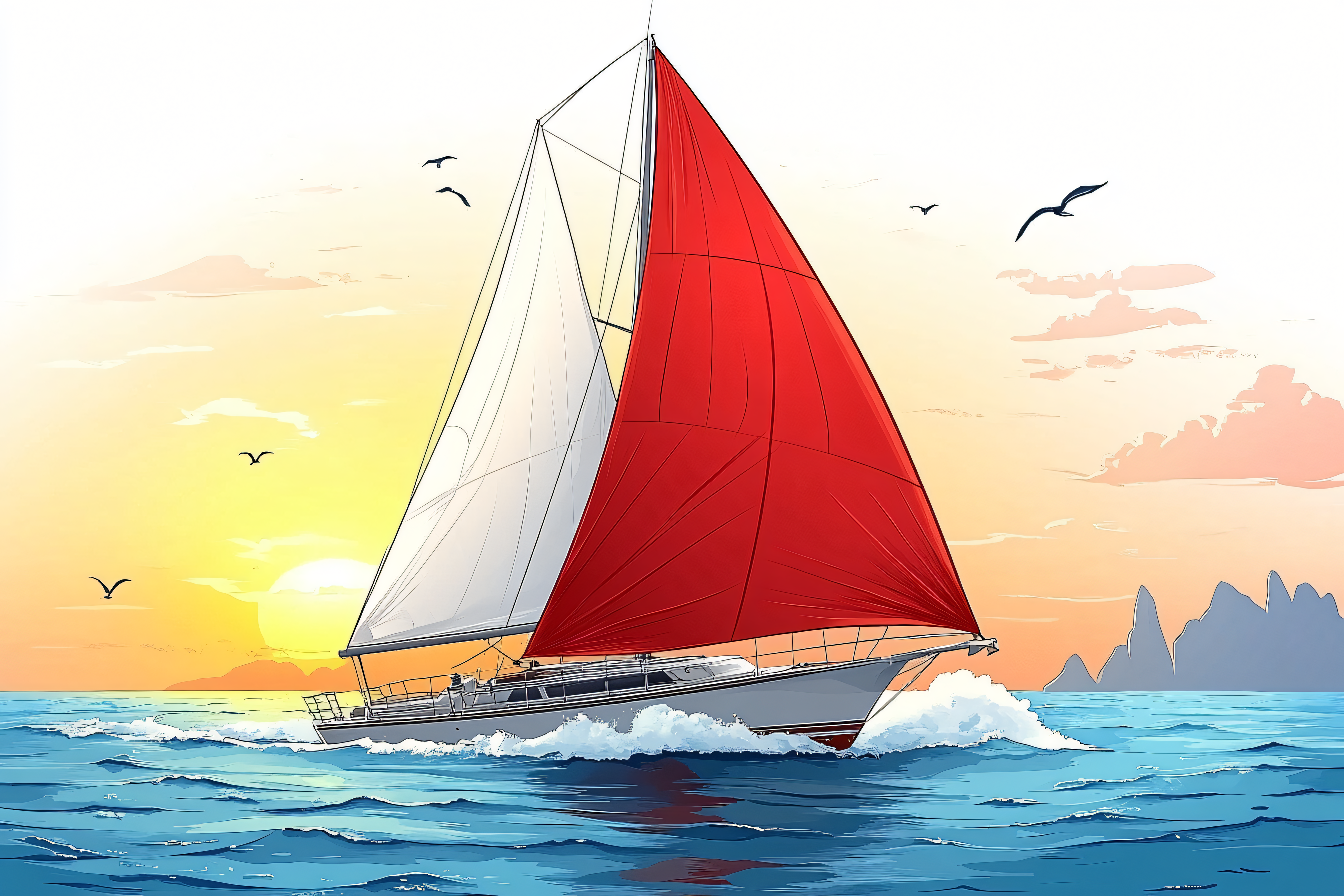 Red Sailboat at Sunset