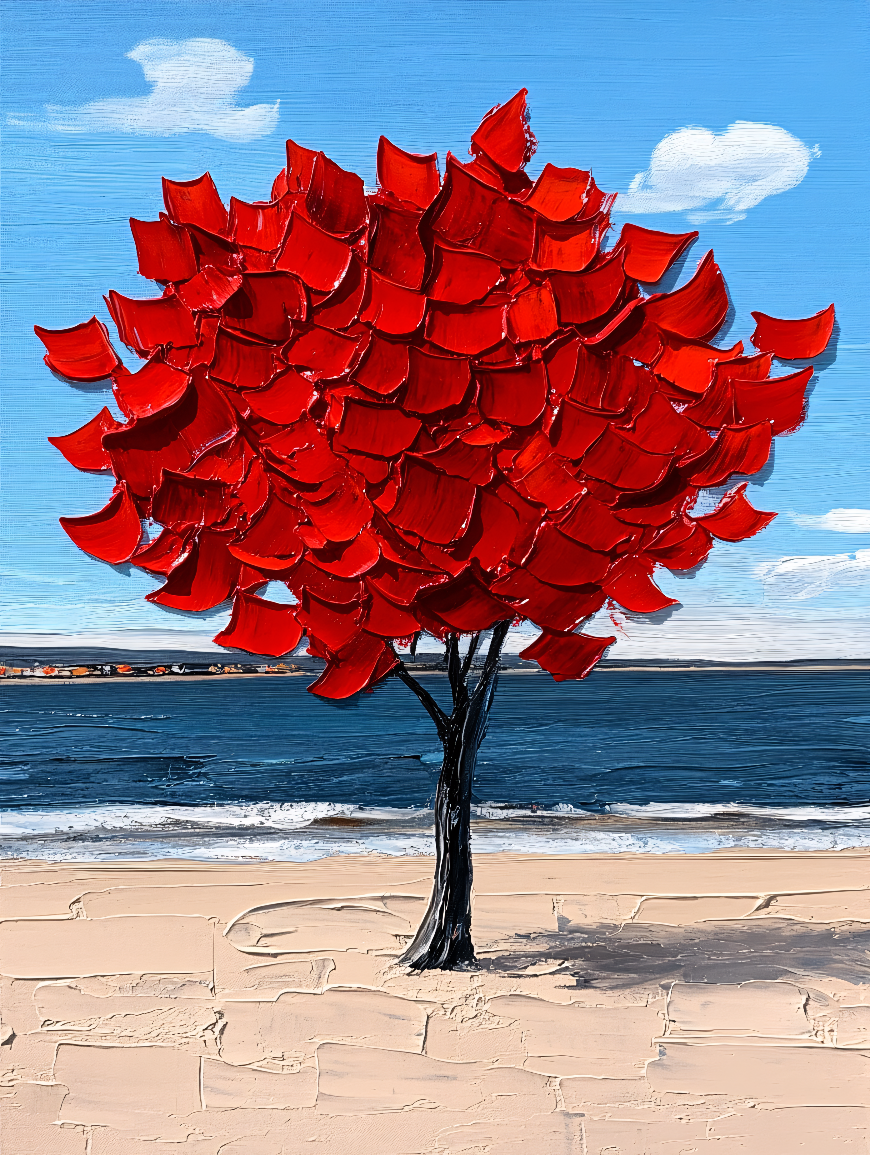 Red Tree by the Sea