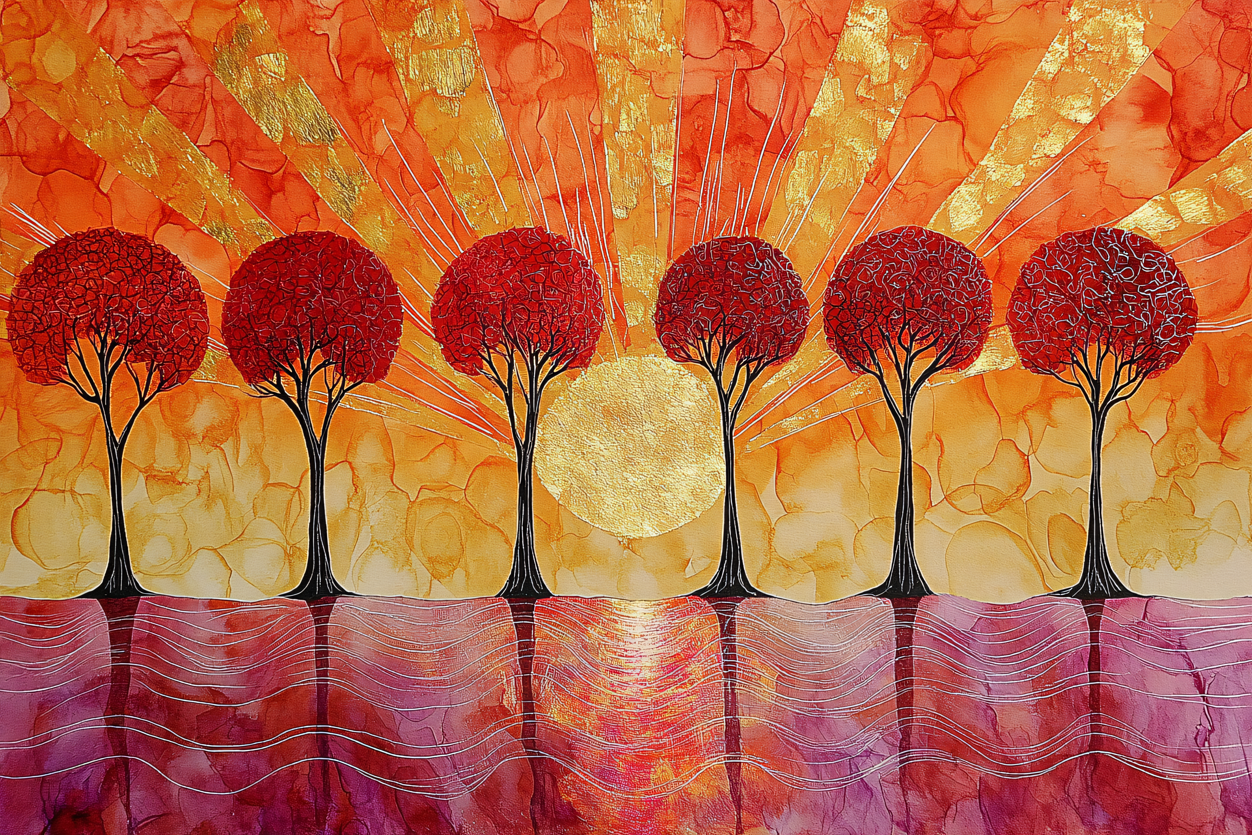 Red Trees At Sunset