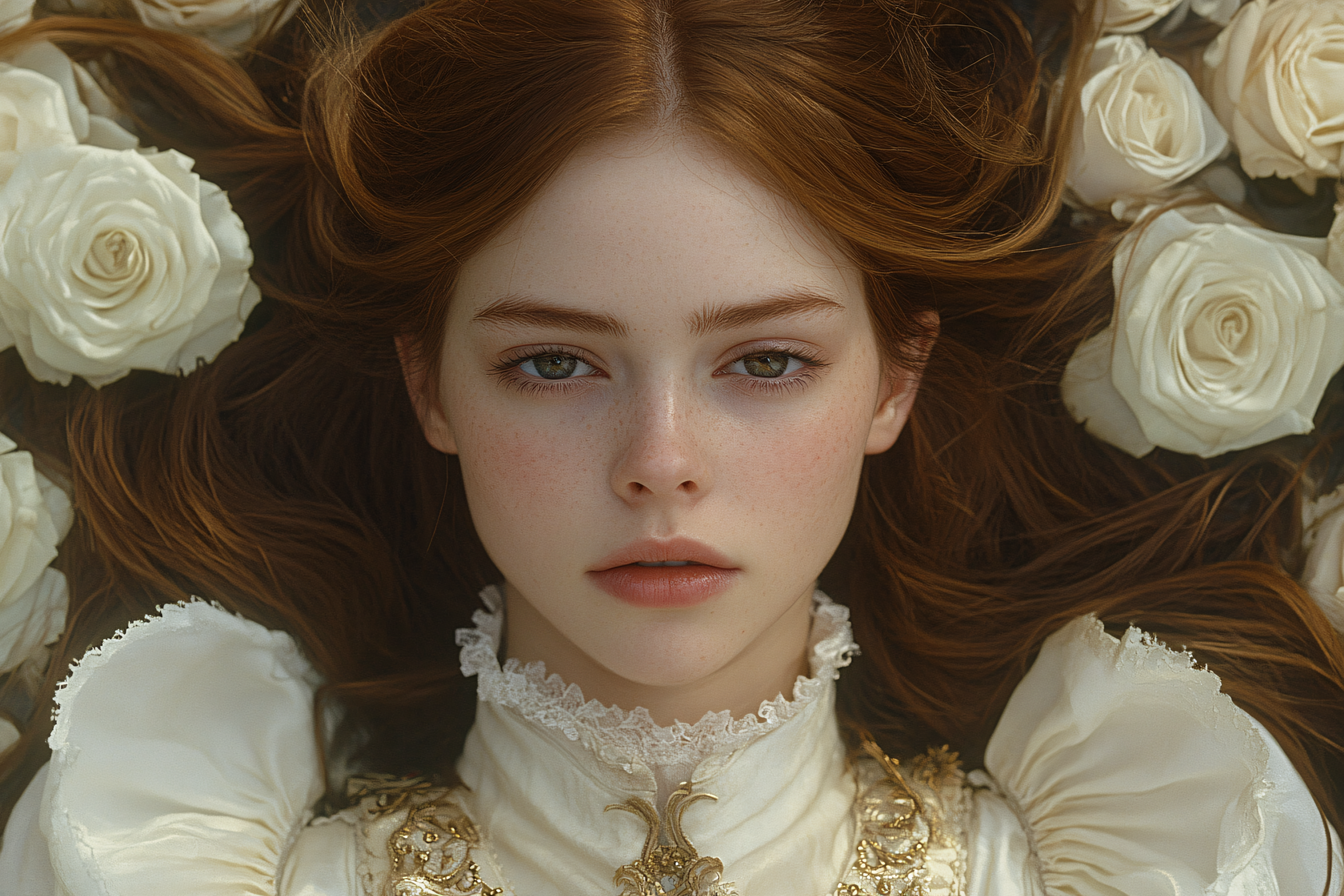 Redhead Among White Roses