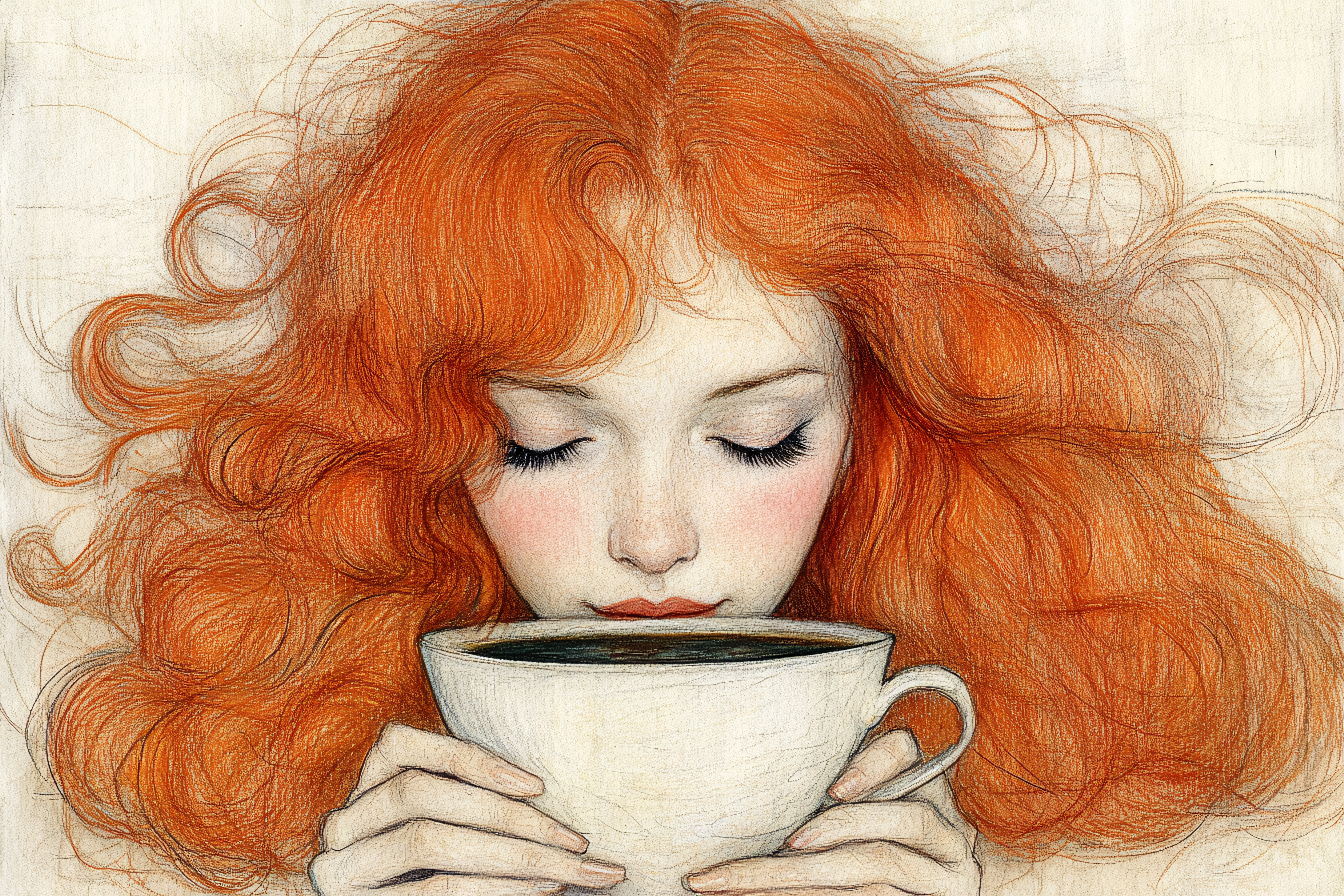 Redhead Woman Enjoying Coffee