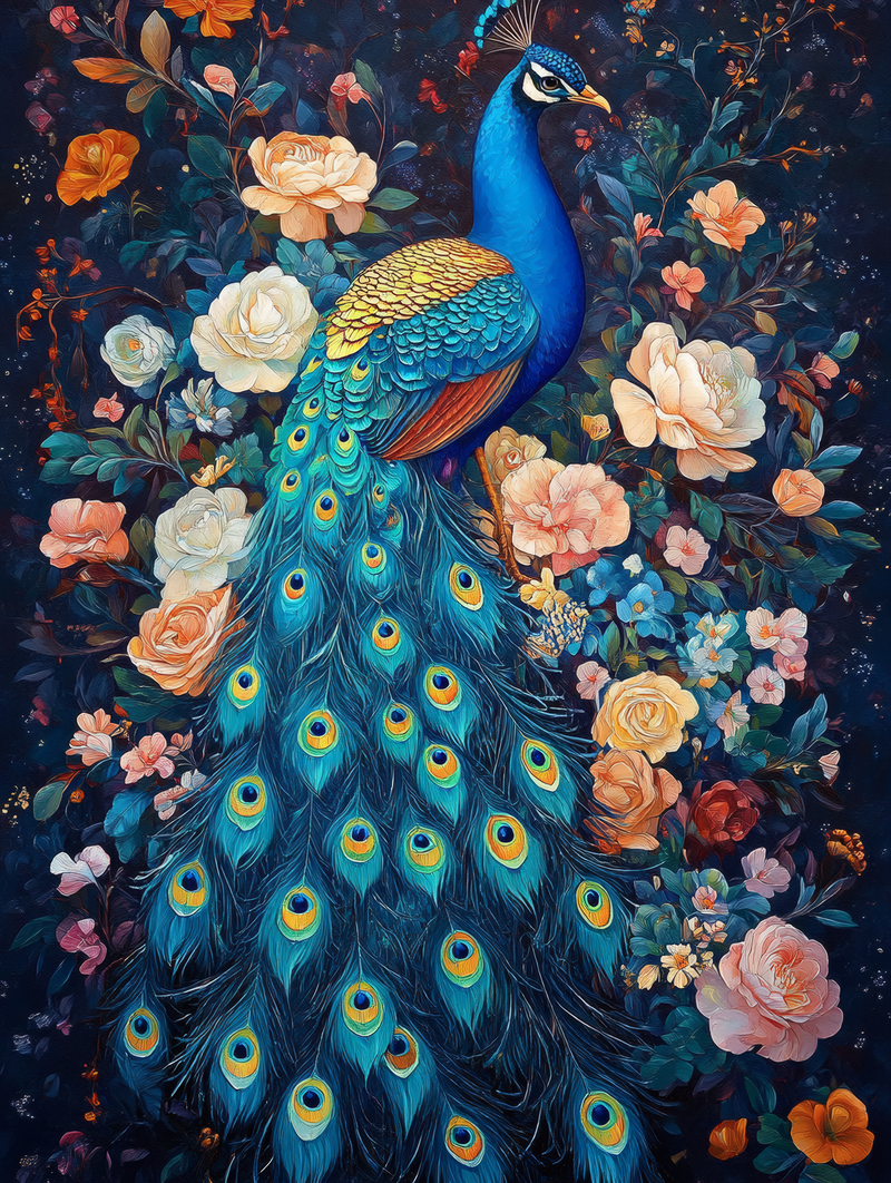 Regal Peacock Among Blossoms