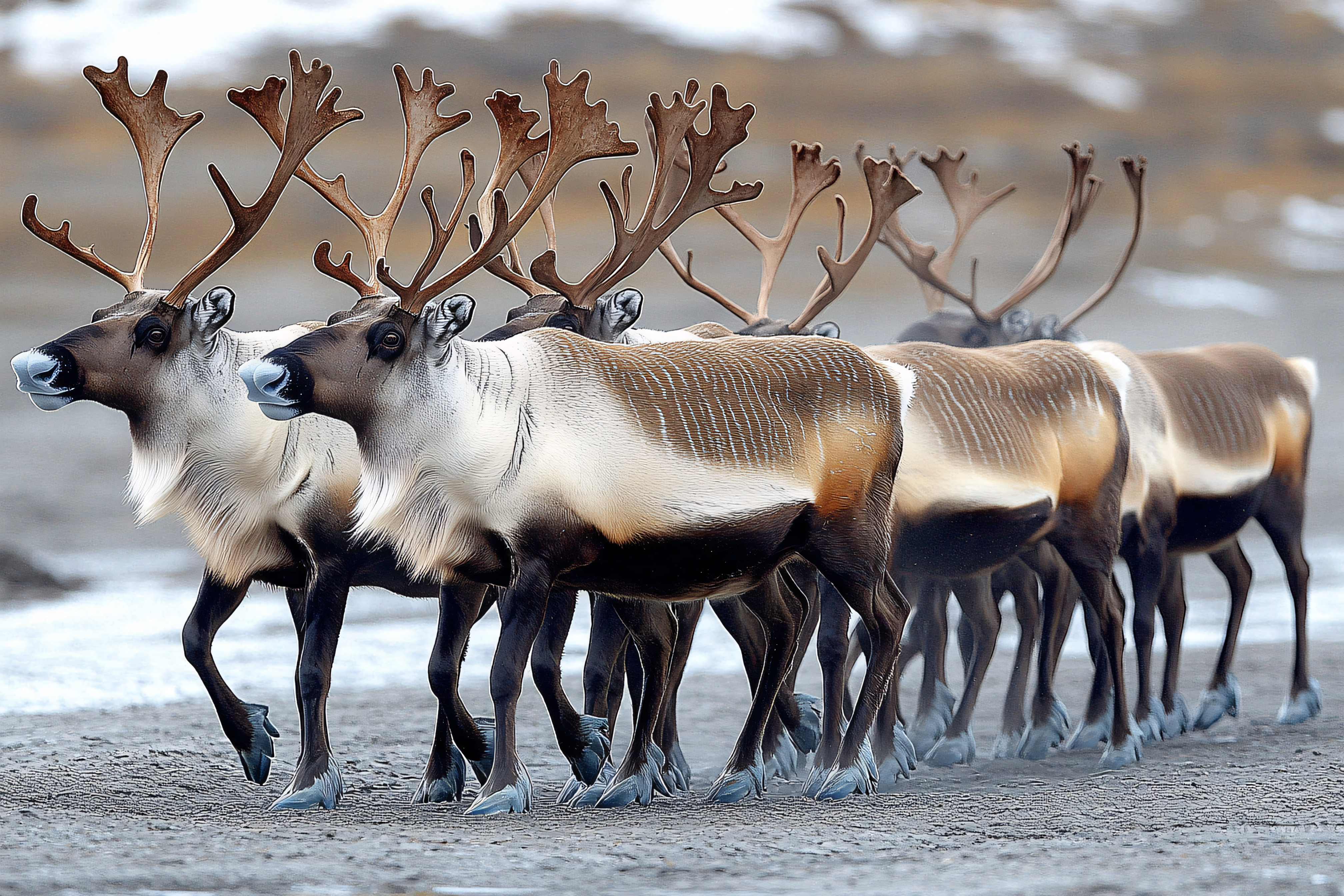 Reindeer Herd In Winter Landscape