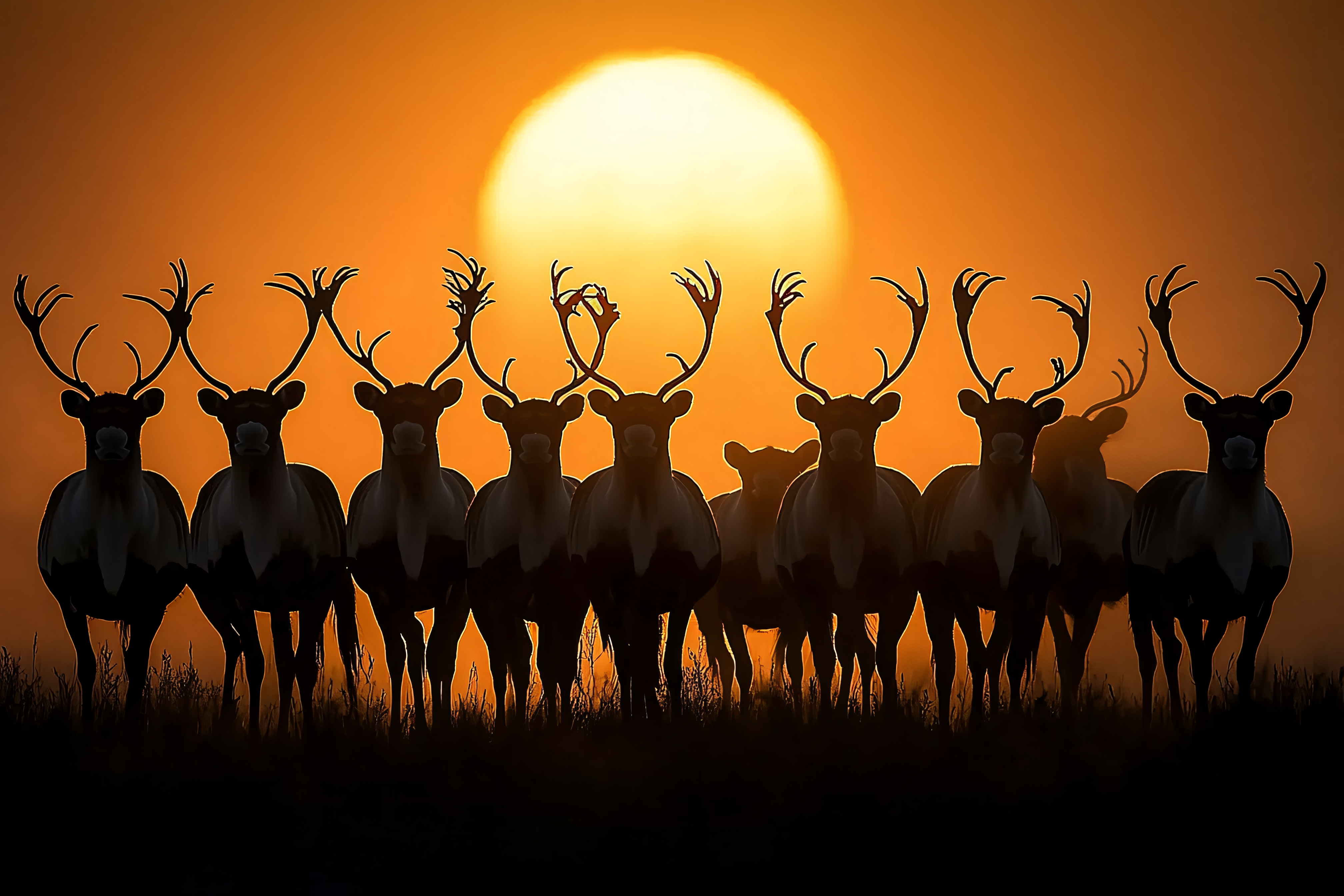 Reindeer Silhouettes At Sunset