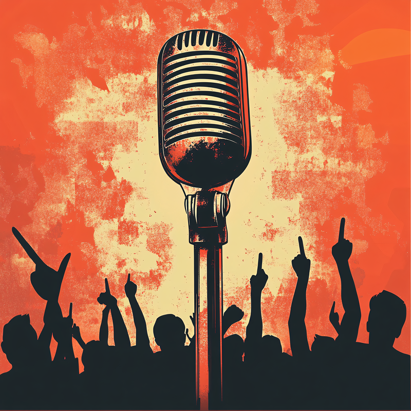 Retro Microphone And Crowd