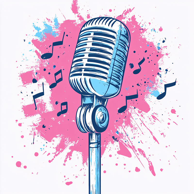 Retro Microphone with Musical Notes