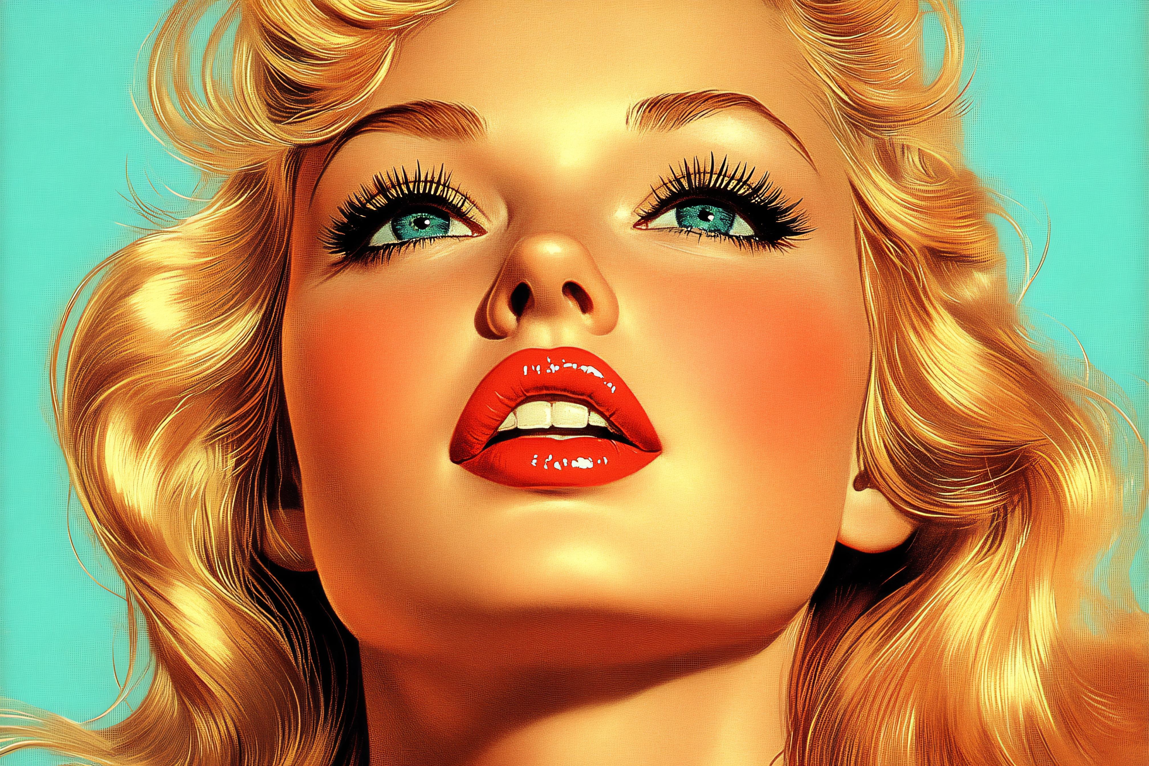 Retro Pin-Up Blonde Woman with Red Lips