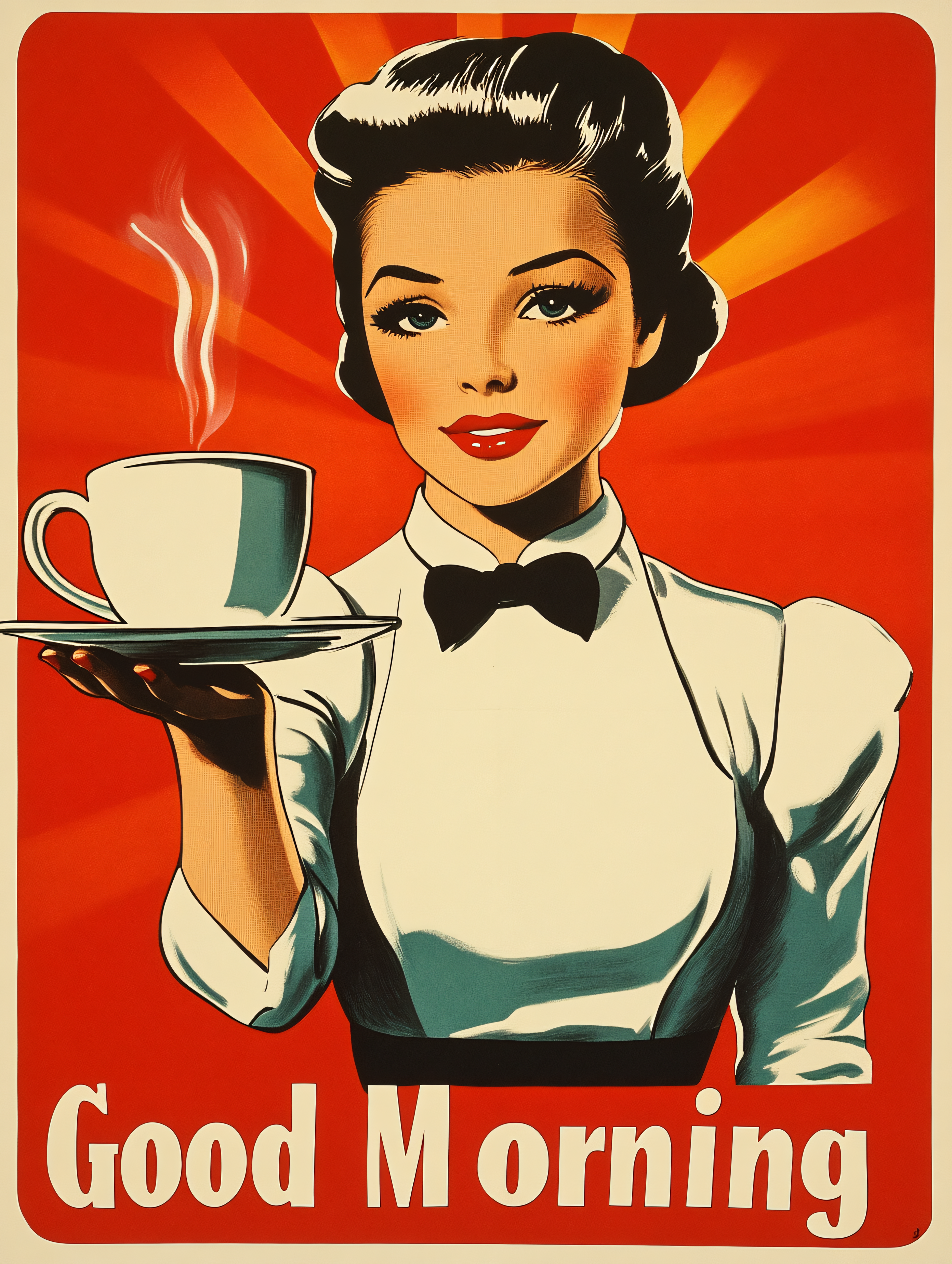 Retro Style Waitress Serving Coffee