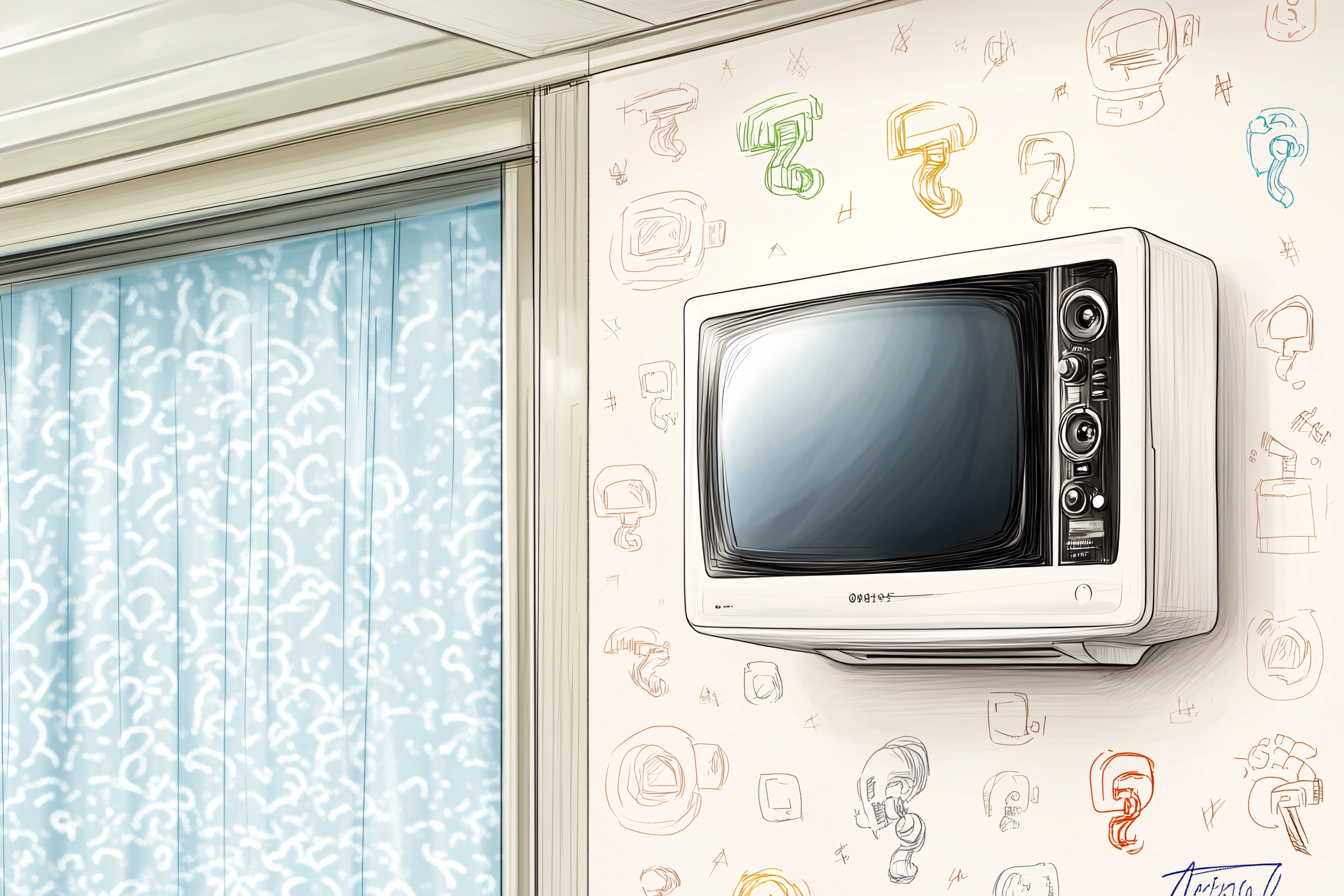 Retro TV and Whimsical Wall Drawings
