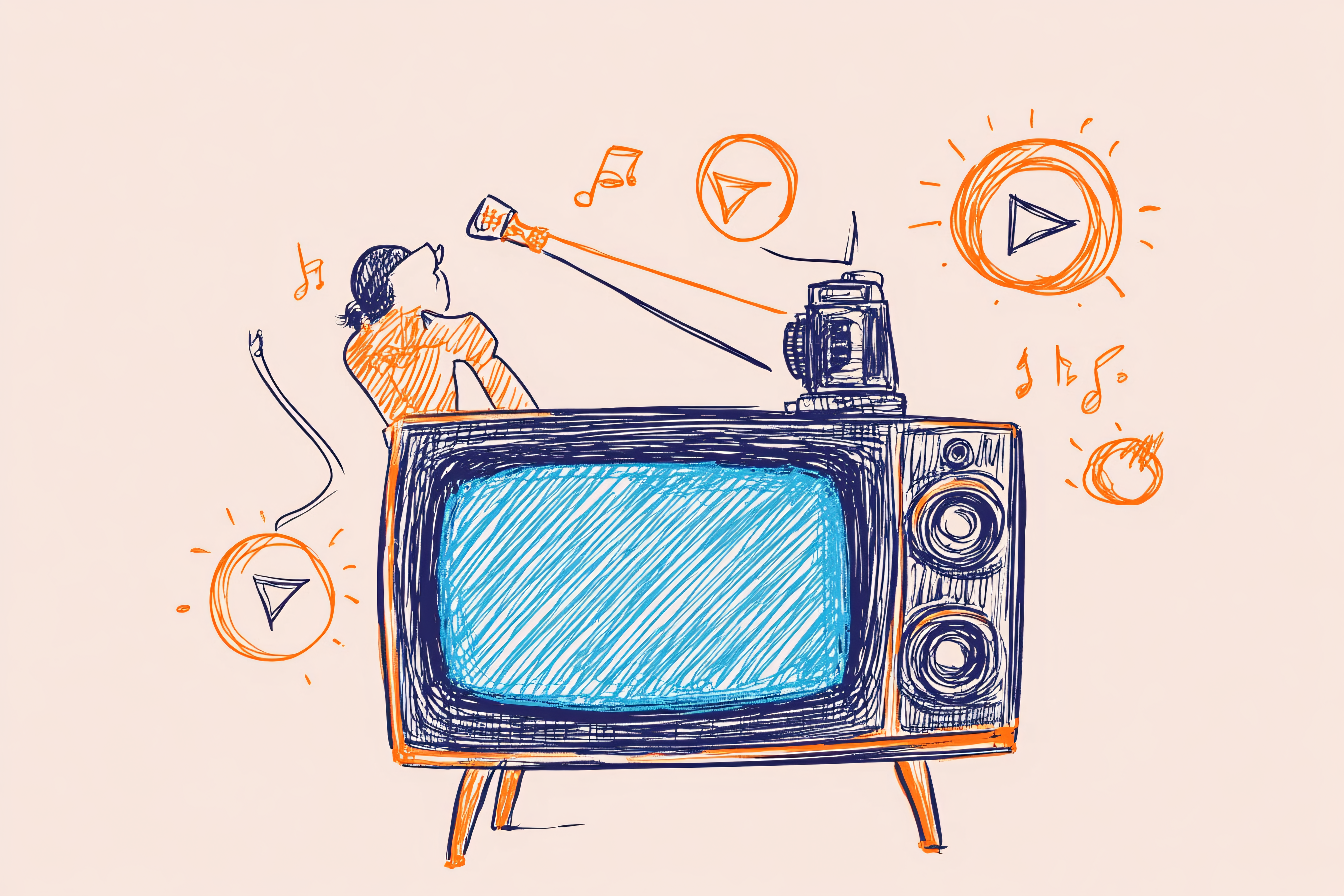 Retro TV with Singer and Play Icons