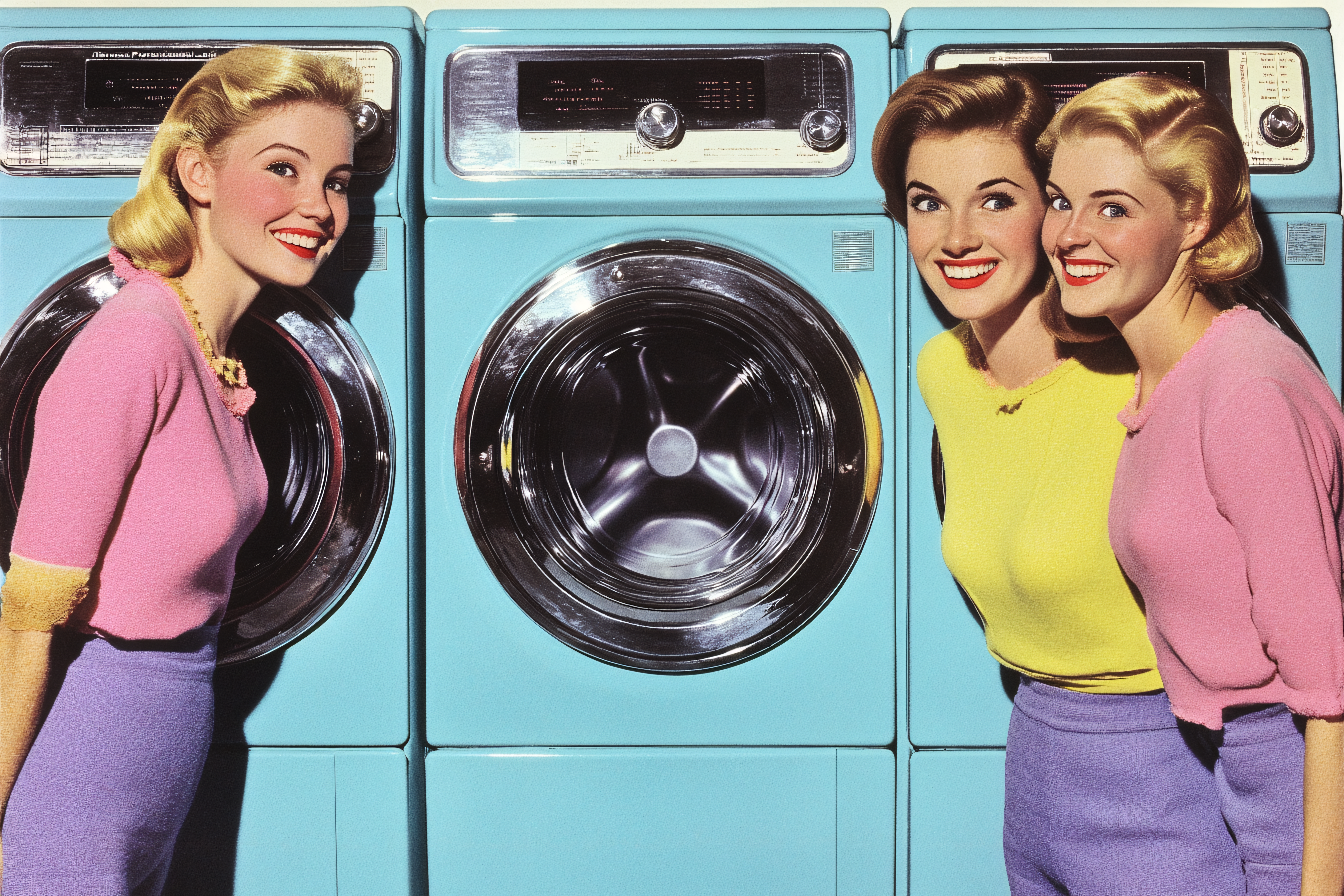 Retro Women with Blue Washing Machines